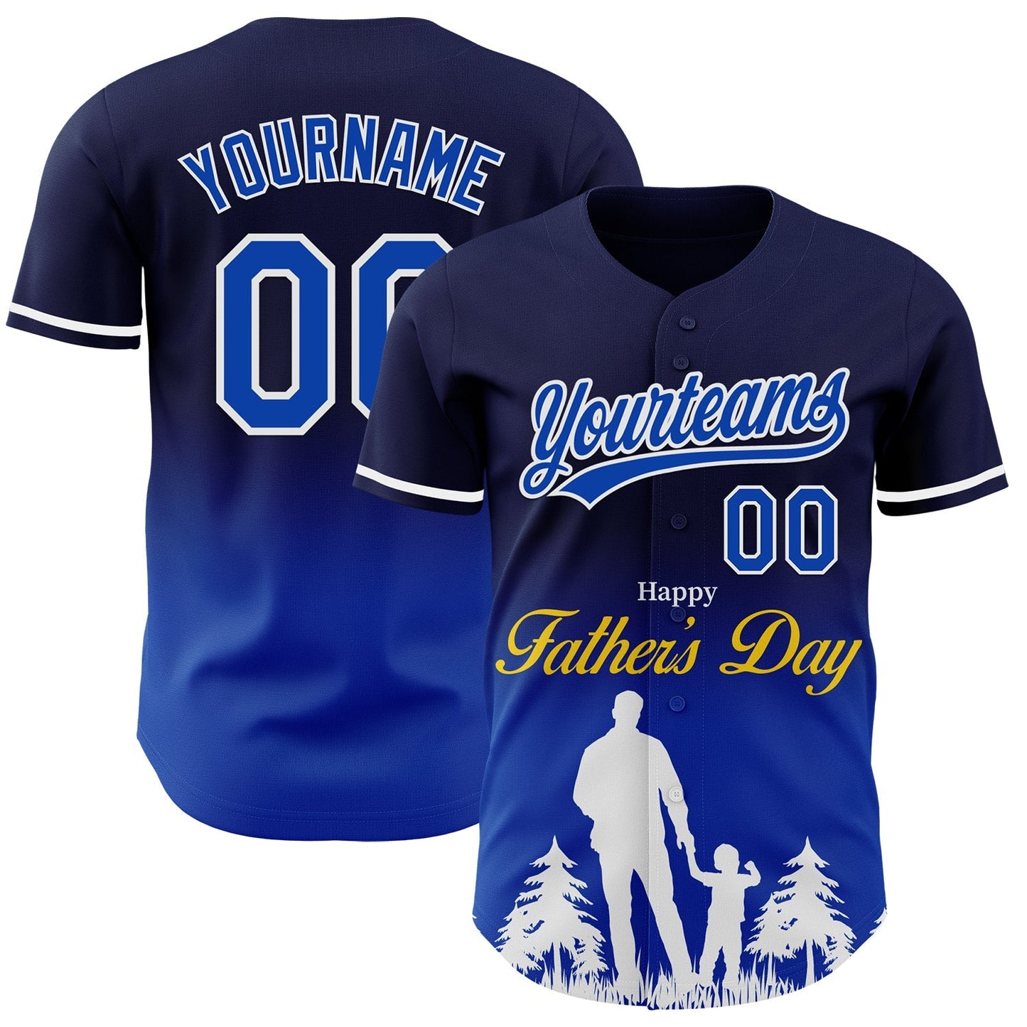 Custom Navy Thunder Blue-White 3D Pattern Design Father's Day Family Love Fade Authentic Baseball Jersey baseball jersey product view 1