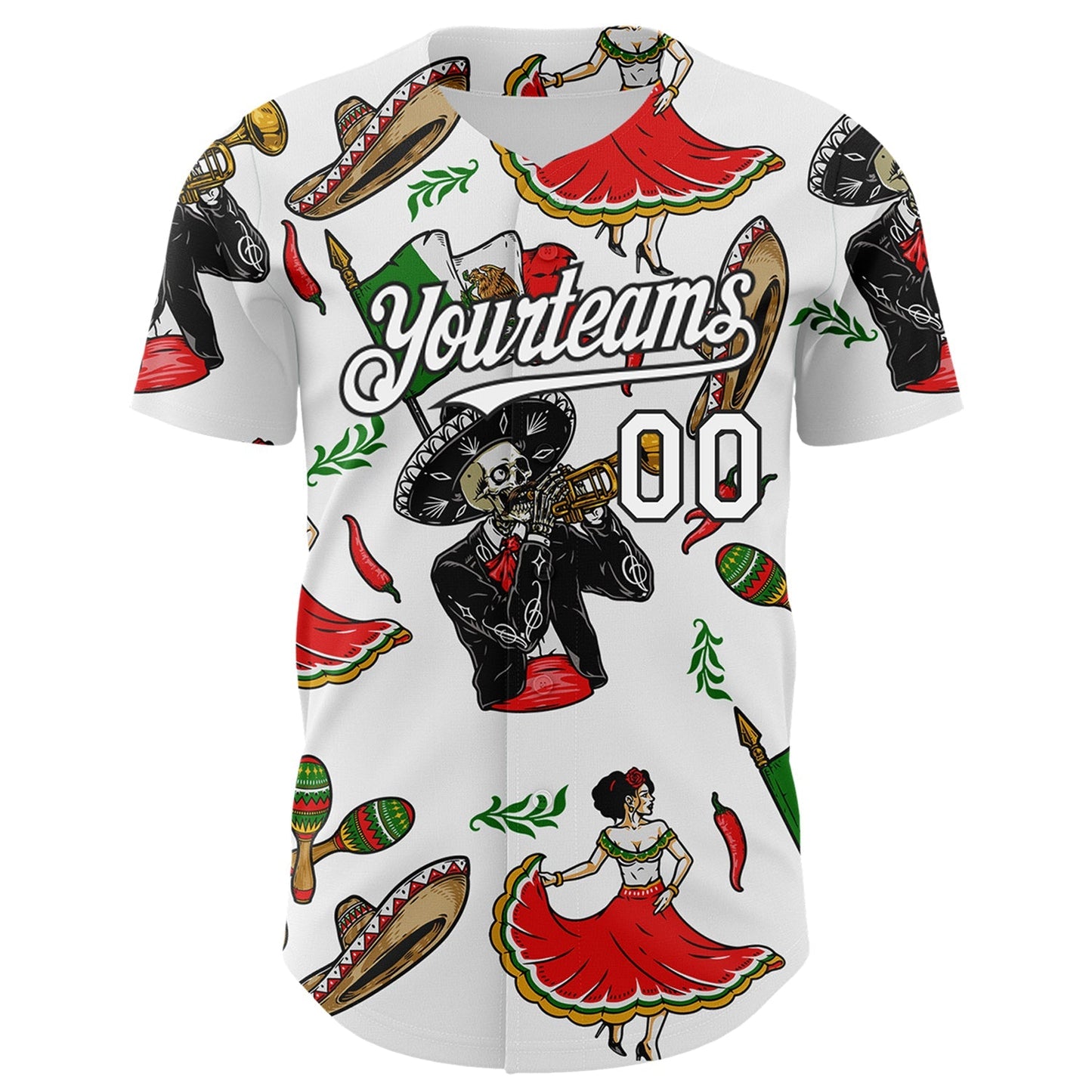 Custom White Black 3D Mexican Festival Skull Cinco de Mayo Authentic Baseball Jersey baseball jersey product view 2