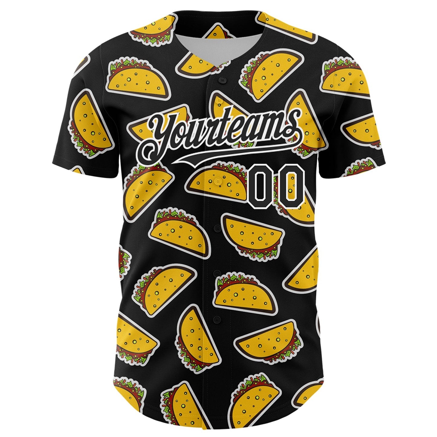 Custom Black White 3D Mexican Festival Taco Cinco de Mayo Authentic Baseball Jersey baseball jersey product view 2