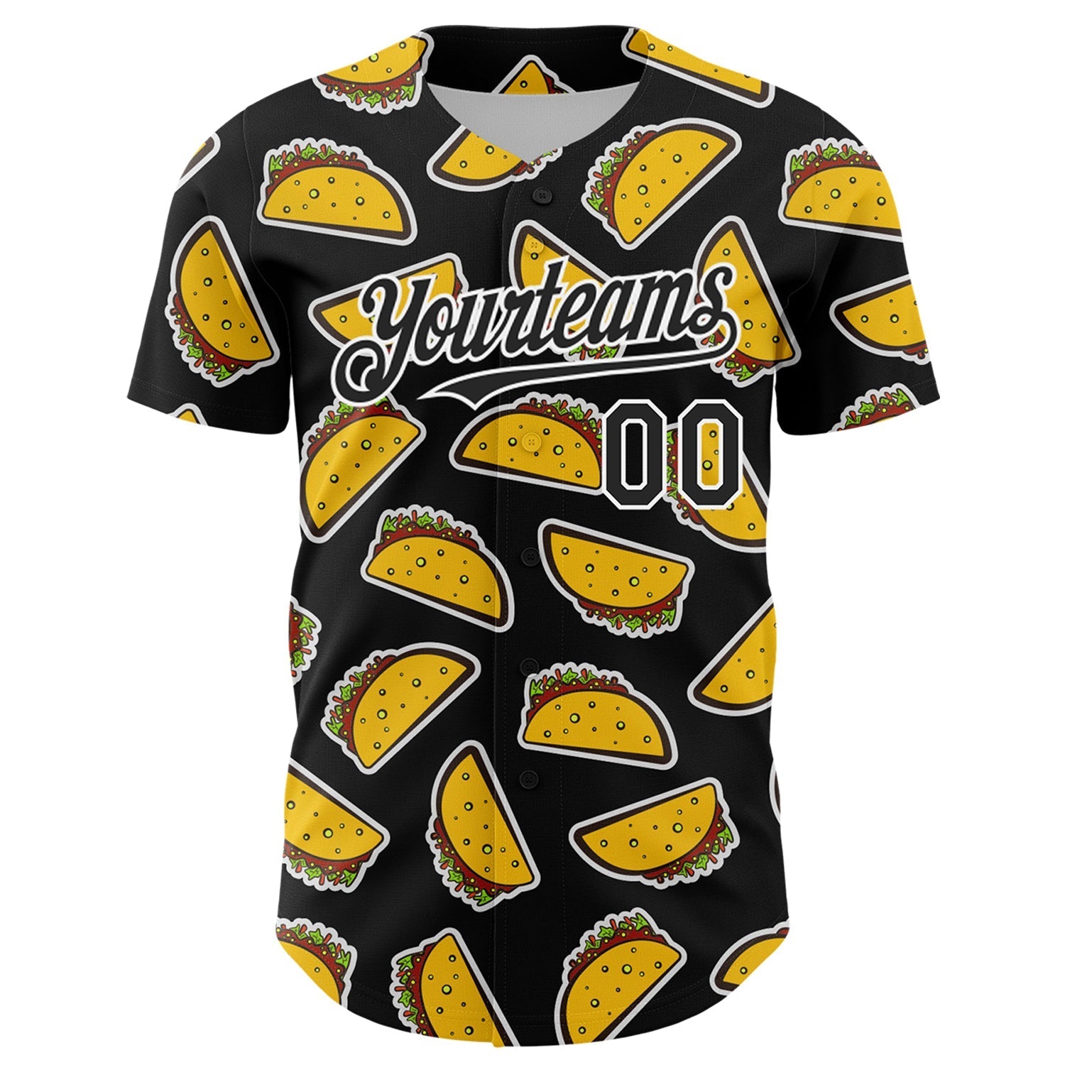 Custom Black White 3D Mexican Festival Taco Cinco de Mayo Authentic Baseball Jersey baseball jersey product view 2