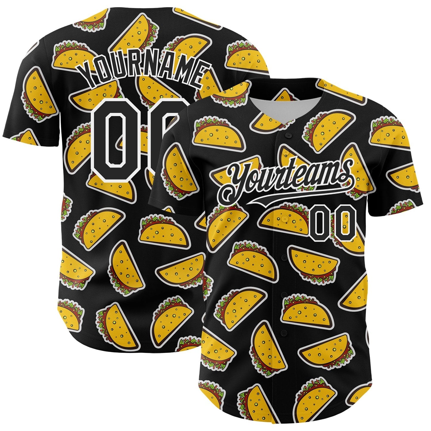 Custom Black White 3D Mexican Festival Taco Cinco de Mayo Authentic Baseball Jersey baseball jersey product view 1