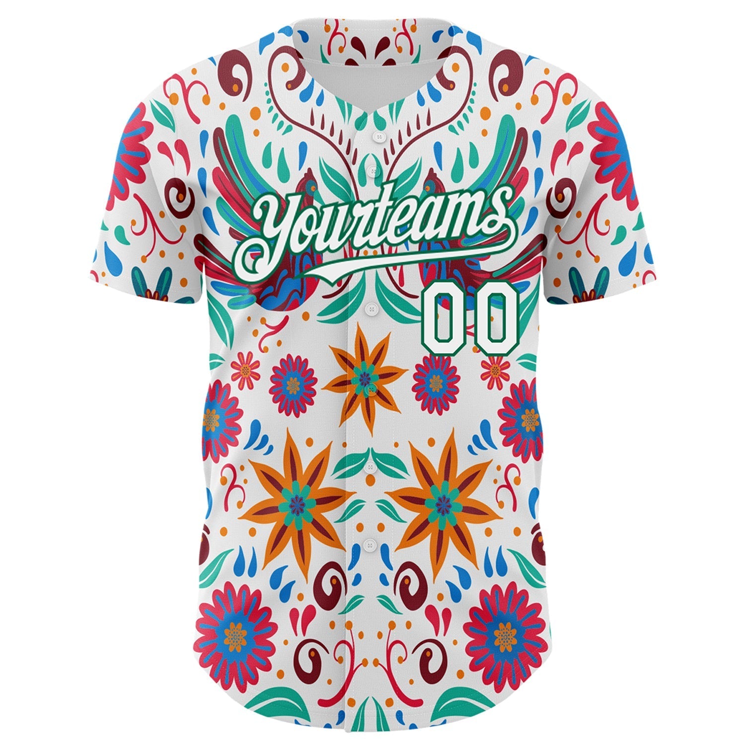 Custom White Kelly Green 3D Mexican Festival Flower Cinco de Mayo Authentic Baseball Jersey baseball jersey product view 2