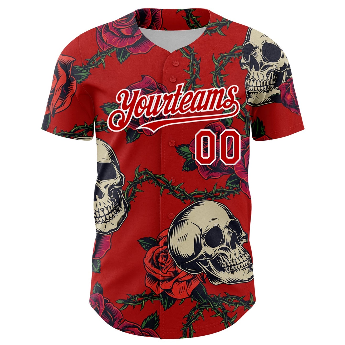 Custom Red White 3D Mexican Festival Skull And Flower Cinco de Mayo Authentic Baseball Jersey baseball jersey product view 2