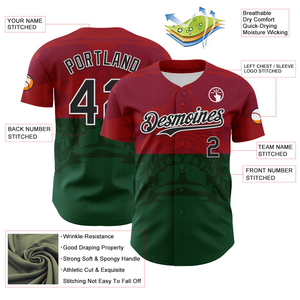 Custom Cardinal Black-Kelly Green 3D Mexico Authentic Baseball Jersey baseball jersey product view 3