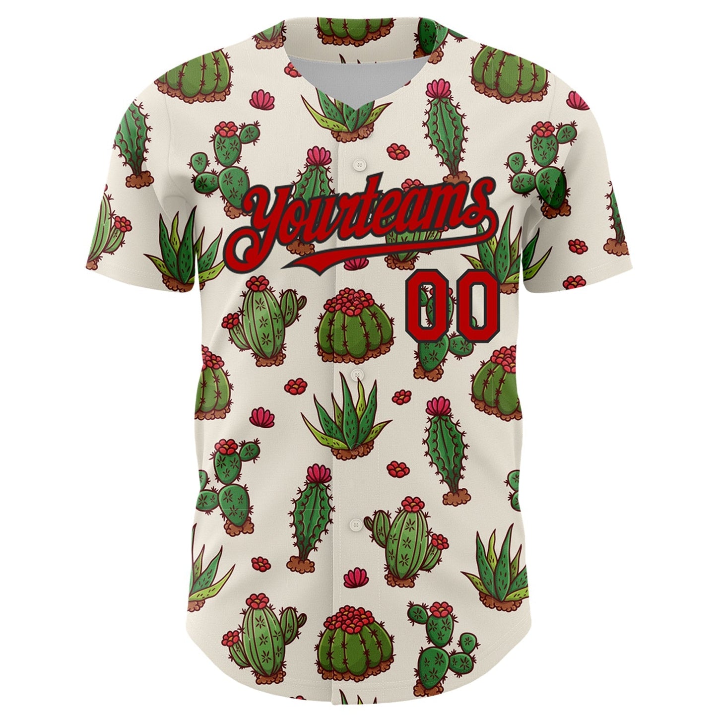 Custom Cream Red-Black 3D Mexican Cactus Authentic Baseball Jersey baseball jersey product view 2