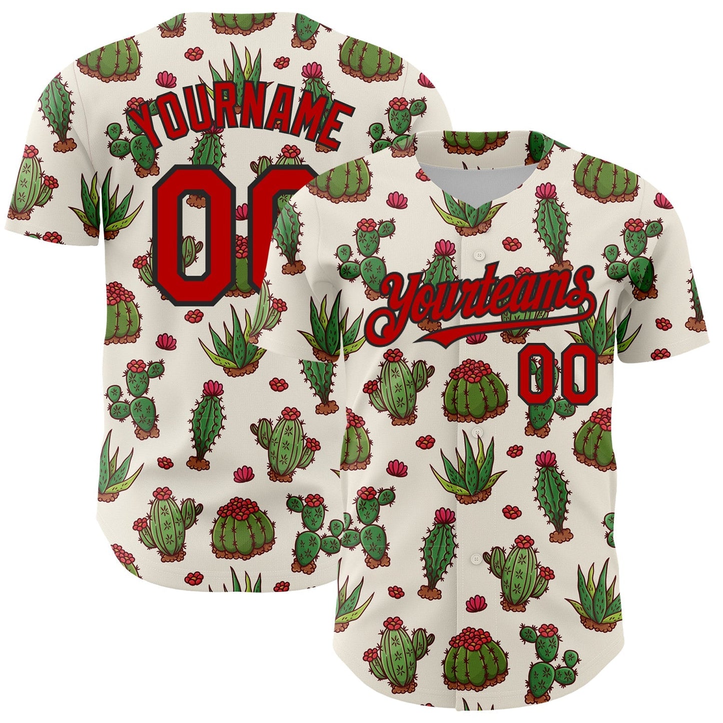 Custom Cream Red-Black 3D Mexican Cactus Authentic Baseball Jersey baseball jersey product view 1