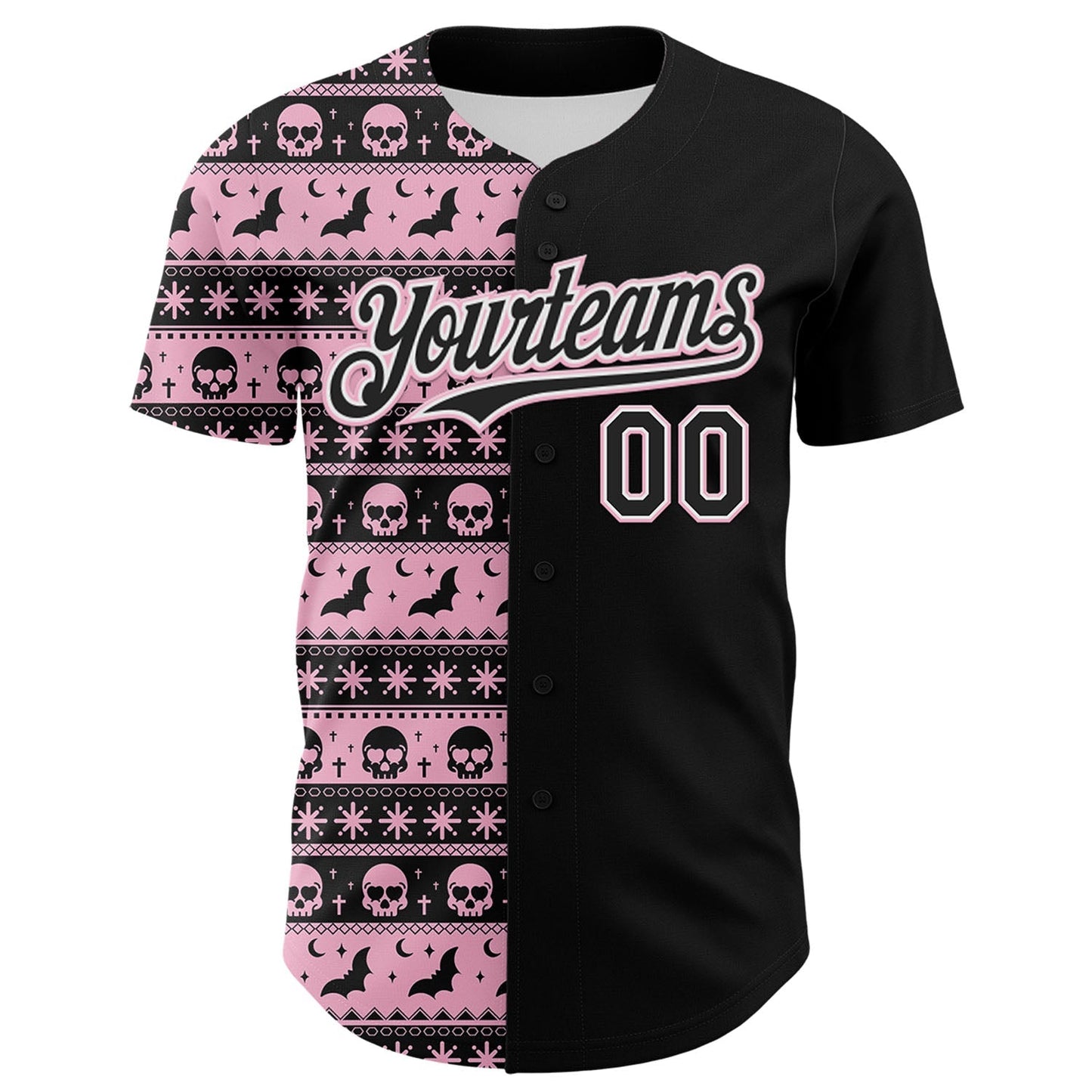 Custom Black Light Pink-White 3D Gothic Skull Authentic Baseball Jersey baseball jersey product view 2