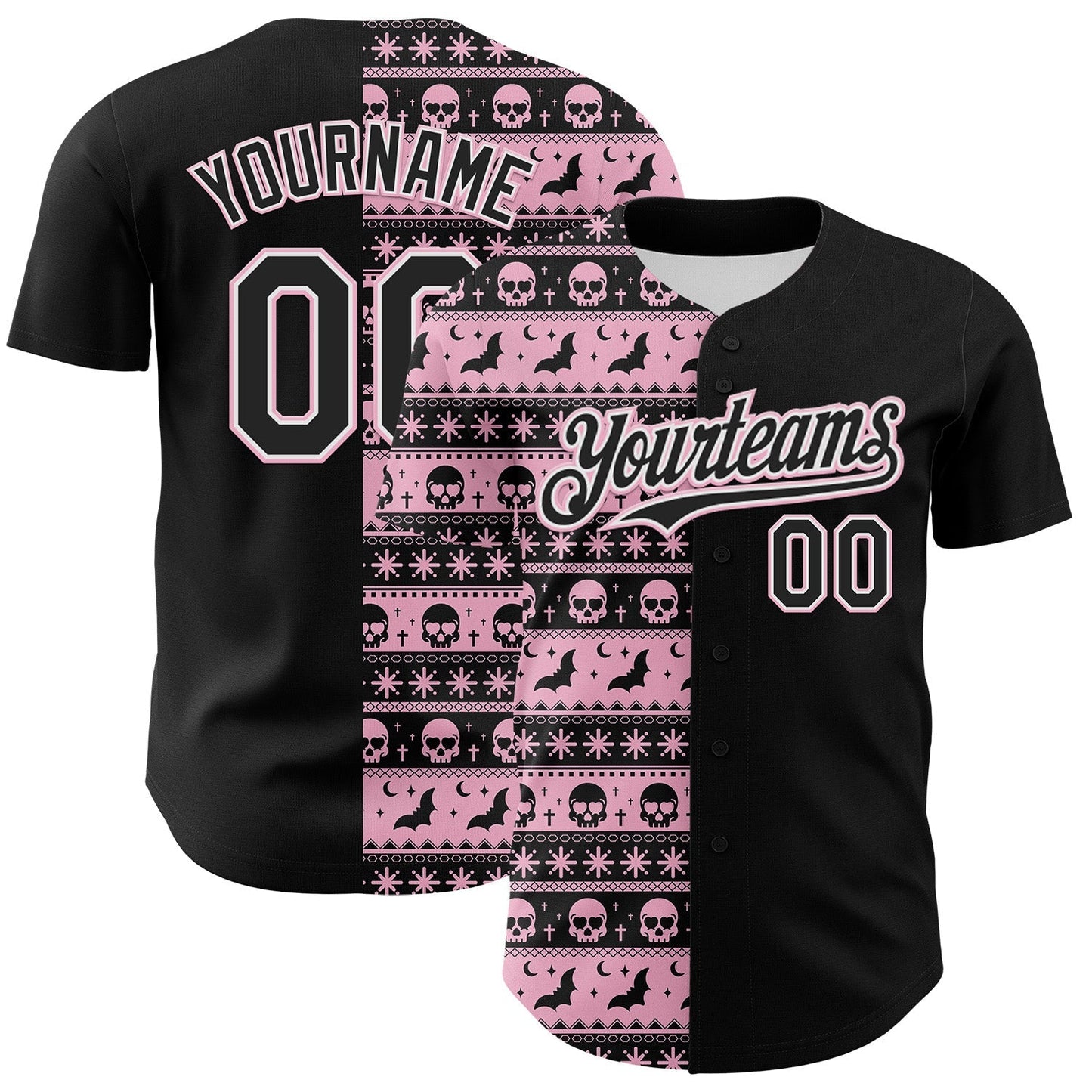 Custom Black Light Pink-White 3D Gothic Skull Authentic Baseball Jersey baseball jersey product view 1