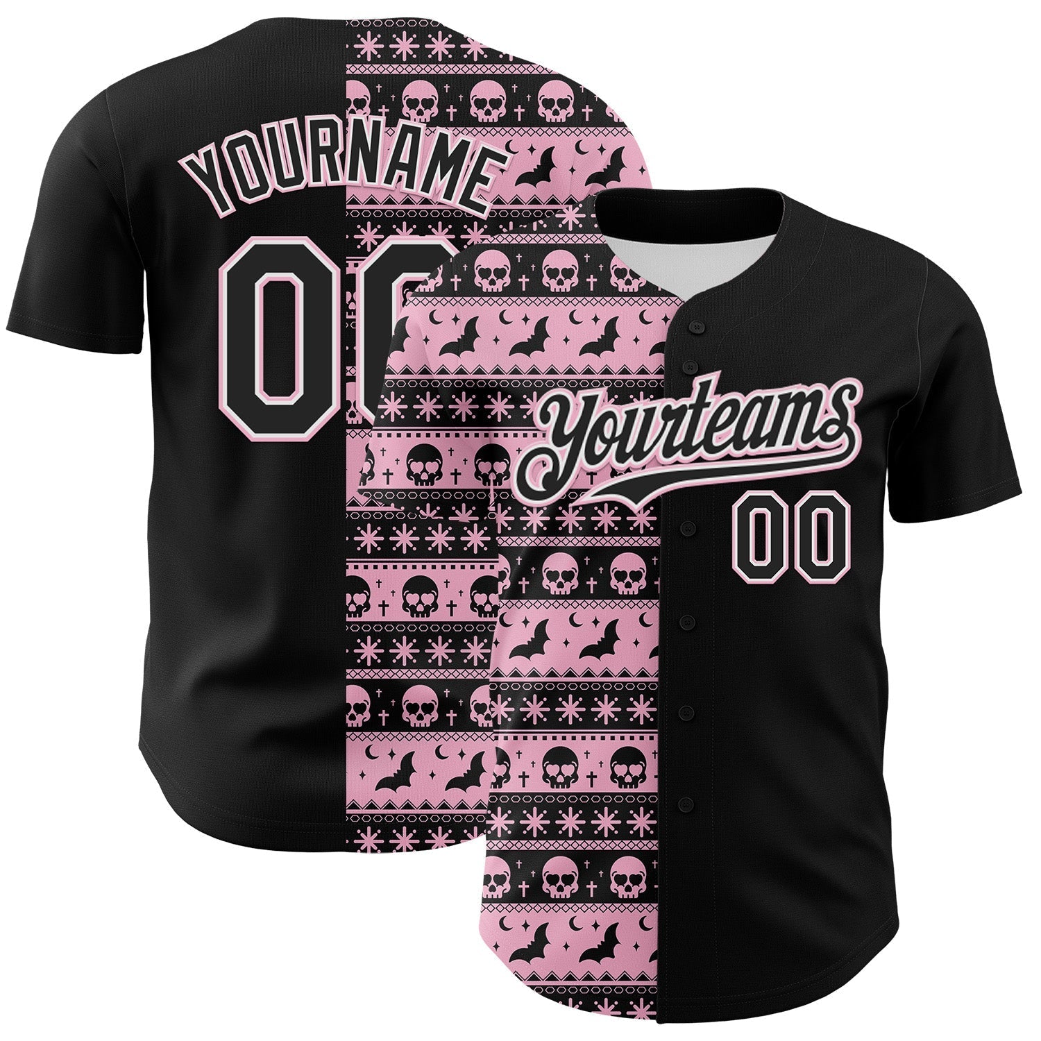 Custom Black Light Pink-White 3D Gothic Skull Authentic Baseball Jersey baseball jersey product view 1