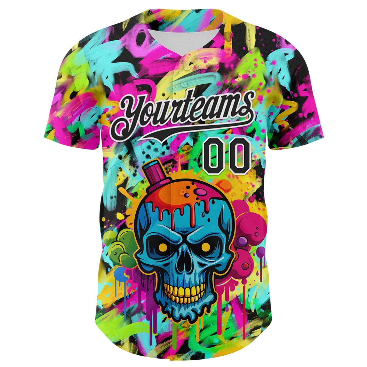 Custom Black White 3D Graffiti Skull Authentic Baseball Jersey baseball jersey product view 2