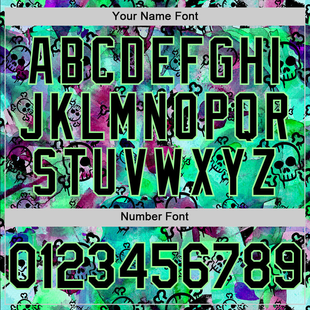 Custom Pea Green Black 3D Graffiti Skull Authentic Baseball Jersey baseball jersey product view 5
