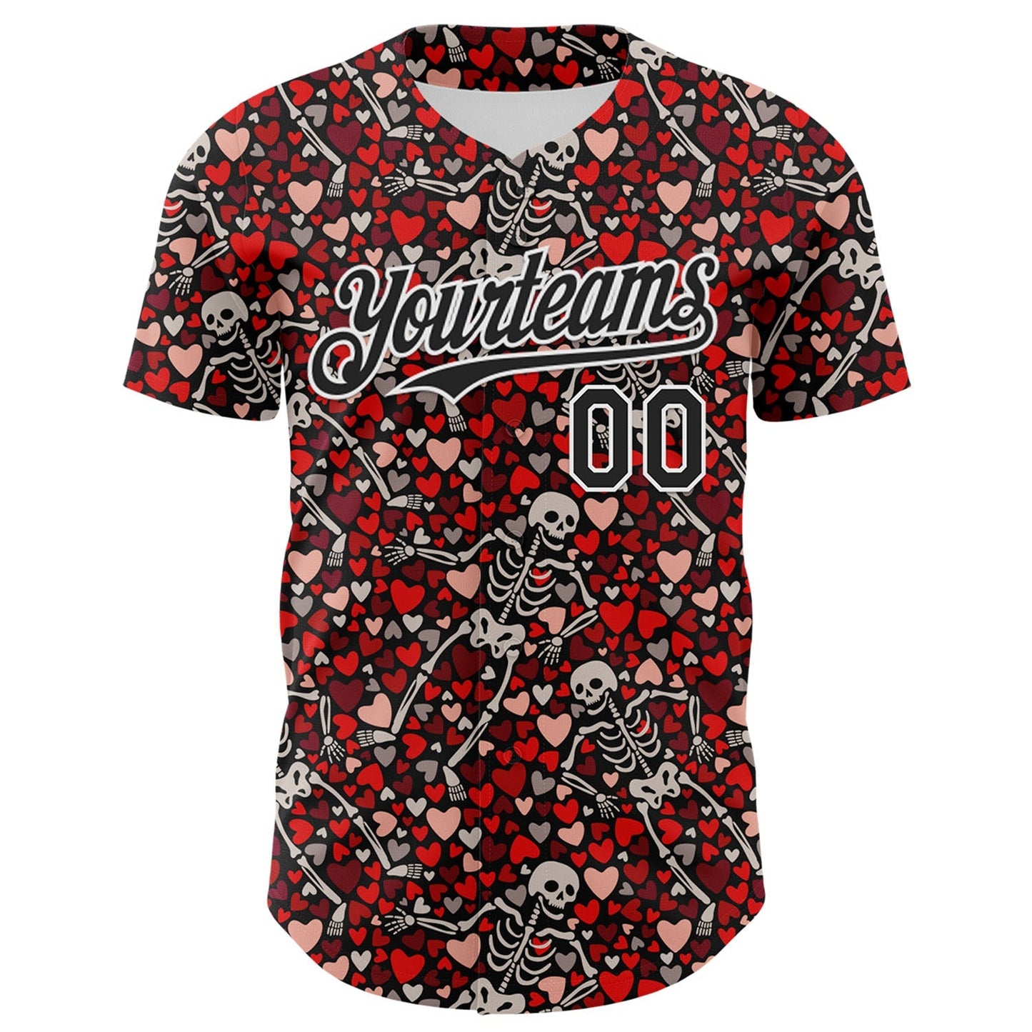 Custom Black White 3D Skeleton And Heart Authentic Baseball Jersey baseball jersey product view 2