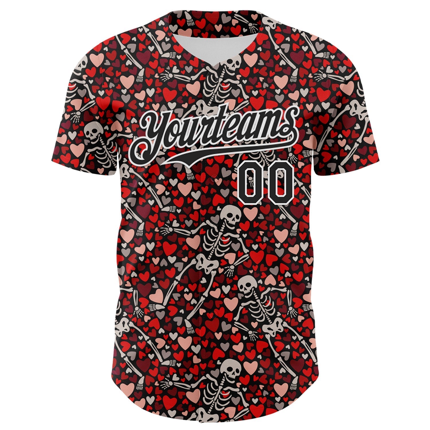 Custom Black White 3D Skeleton And Heart Authentic Baseball Jersey baseball jersey product view 2