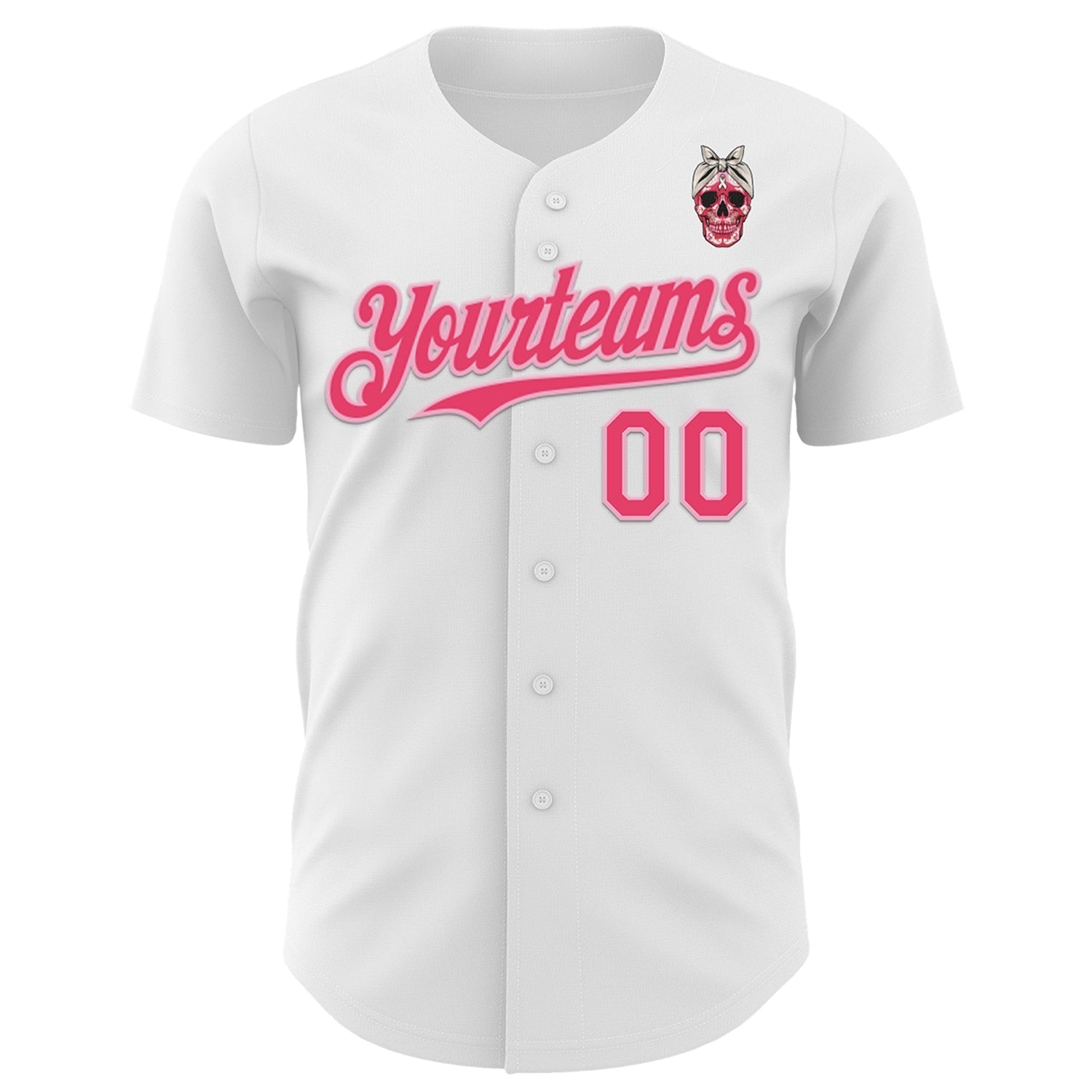Custom White Neon Pink-Light Pink 3D Pink Ribbon Skull Authentic Baseball Jersey baseball jersey product view 2