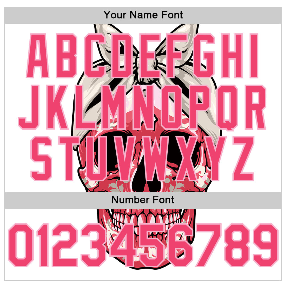Custom White Neon Pink-Light Pink 3D Pink Ribbon Skull Authentic Baseball Jersey baseball jersey product view 5