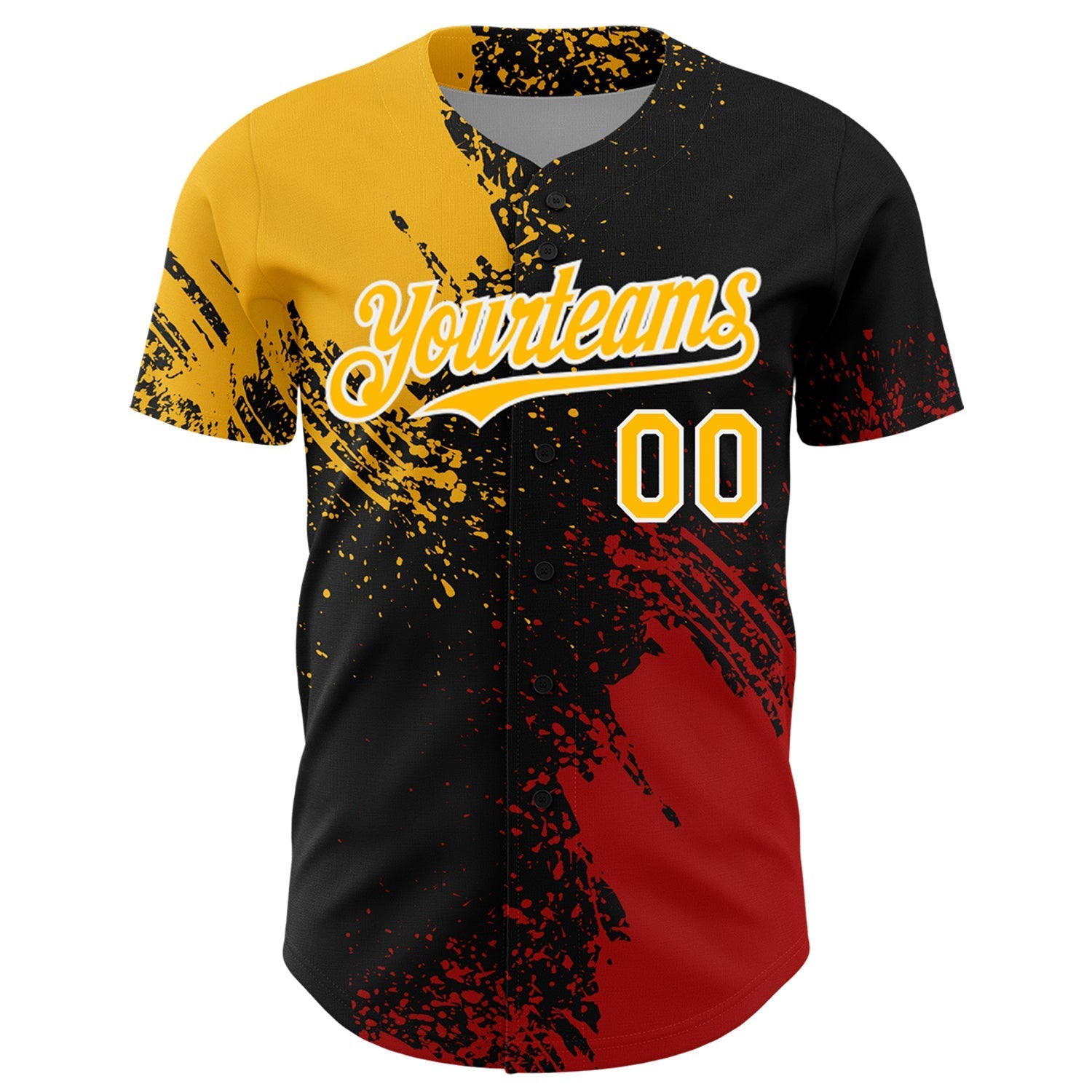 Custom Gold Black-Red 3D Pattern Design Abstract Brush Stroke Authentic Baseball Jersey baseball jersey product view 2