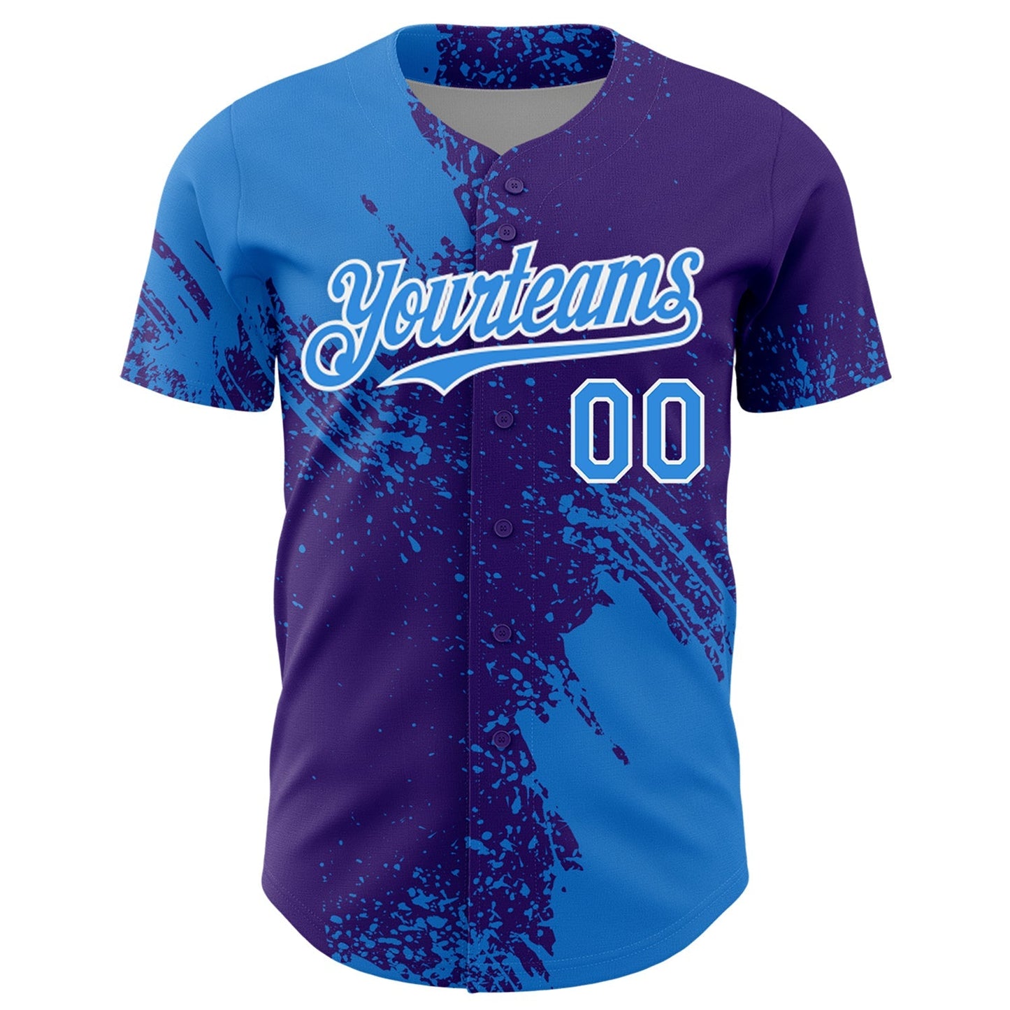 Custom Electric Blue Purple-White 3D Pattern Design Abstract Brush Stroke Authentic Baseball Jersey baseball jersey product view 2