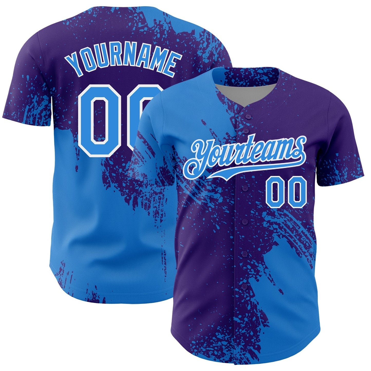 Custom Electric Blue Purple-White 3D Pattern Design Abstract Brush Stroke Authentic Baseball Jersey baseball jersey product view 1