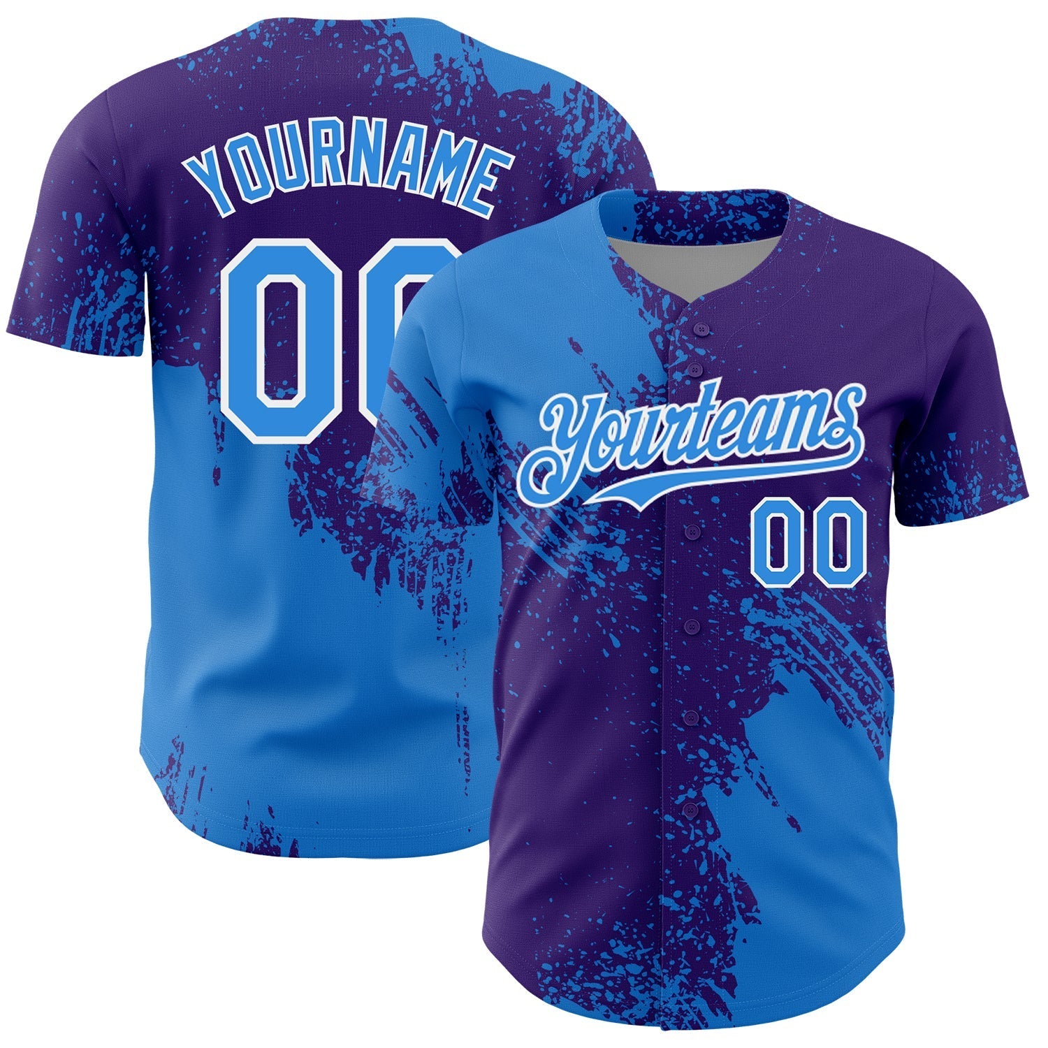 Custom Electric Blue Purple-White 3D Pattern Design Abstract Brush Stroke Authentic Baseball Jersey baseball jersey product view 1