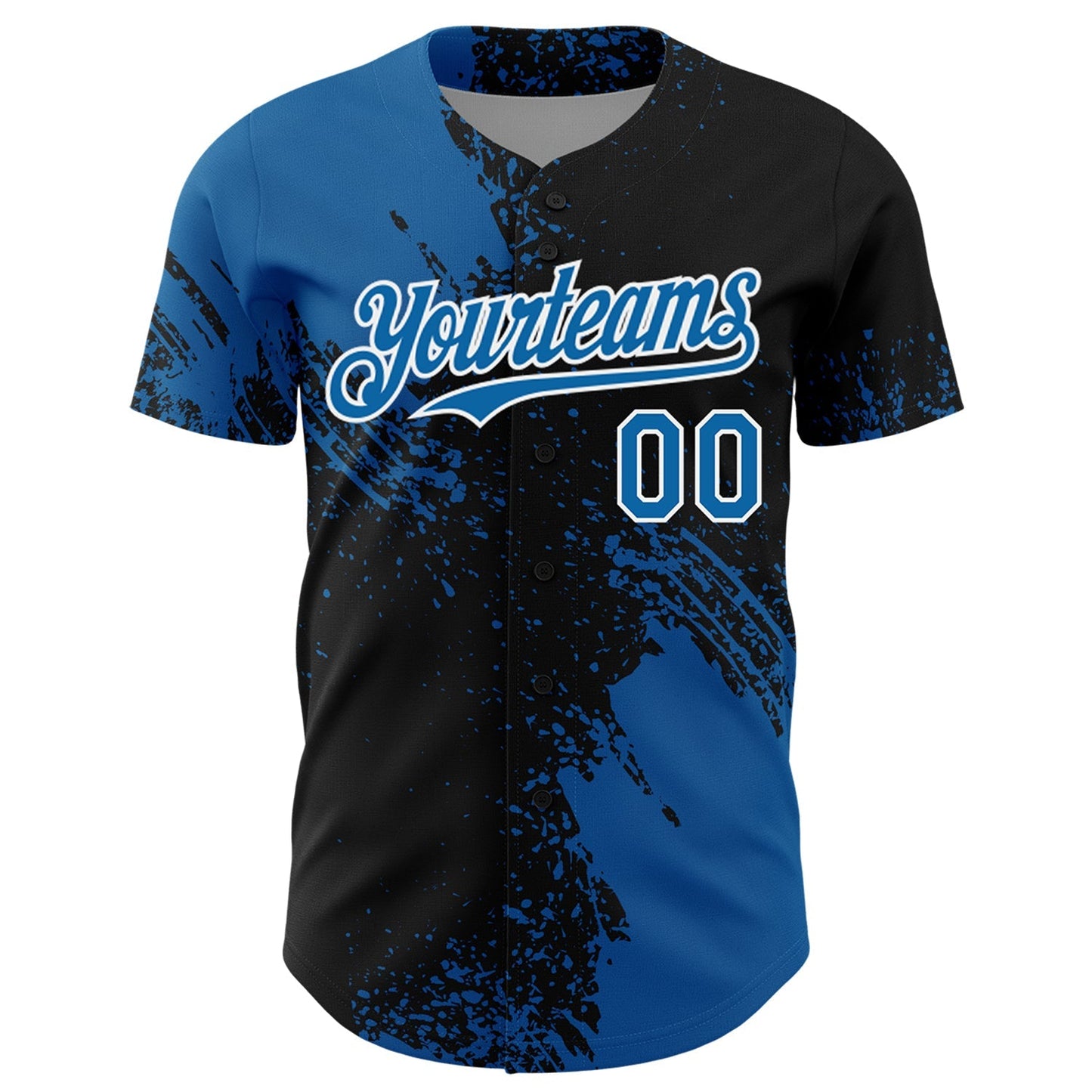 Custom Blue Black-White 3D Pattern Design Abstract Brush Stroke Authentic Baseball Jersey baseball jersey product view 2