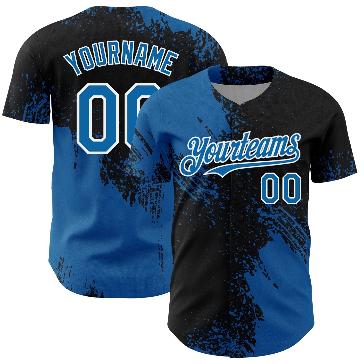 Custom Blue Black-White 3D Pattern Design Abstract Brush Stroke Authentic Baseball Jersey baseball jersey product view 1