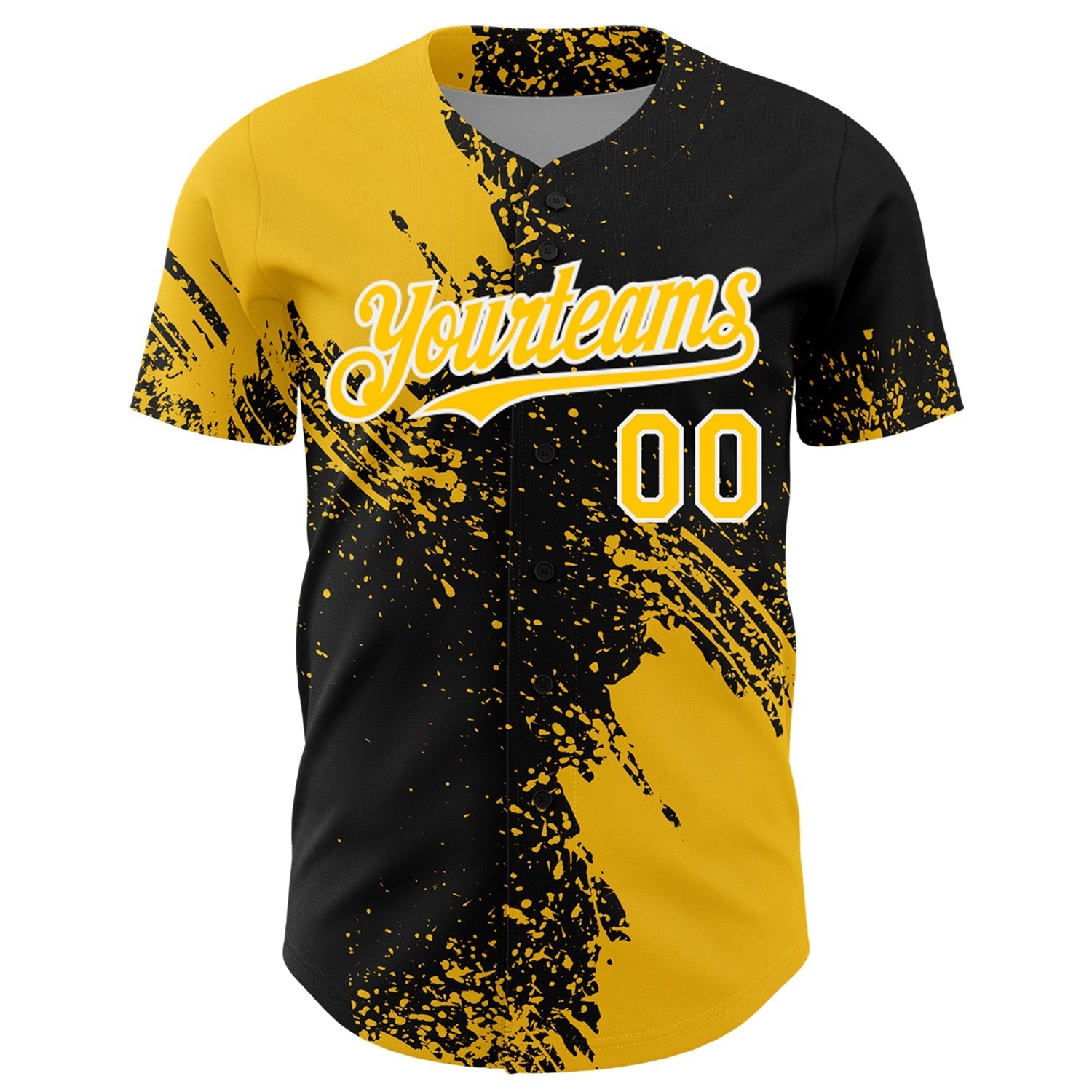 Custom Yellow Black-White 3D Pattern Design Abstract Brush Stroke Authentic Baseball Jersey baseball jersey product view 2