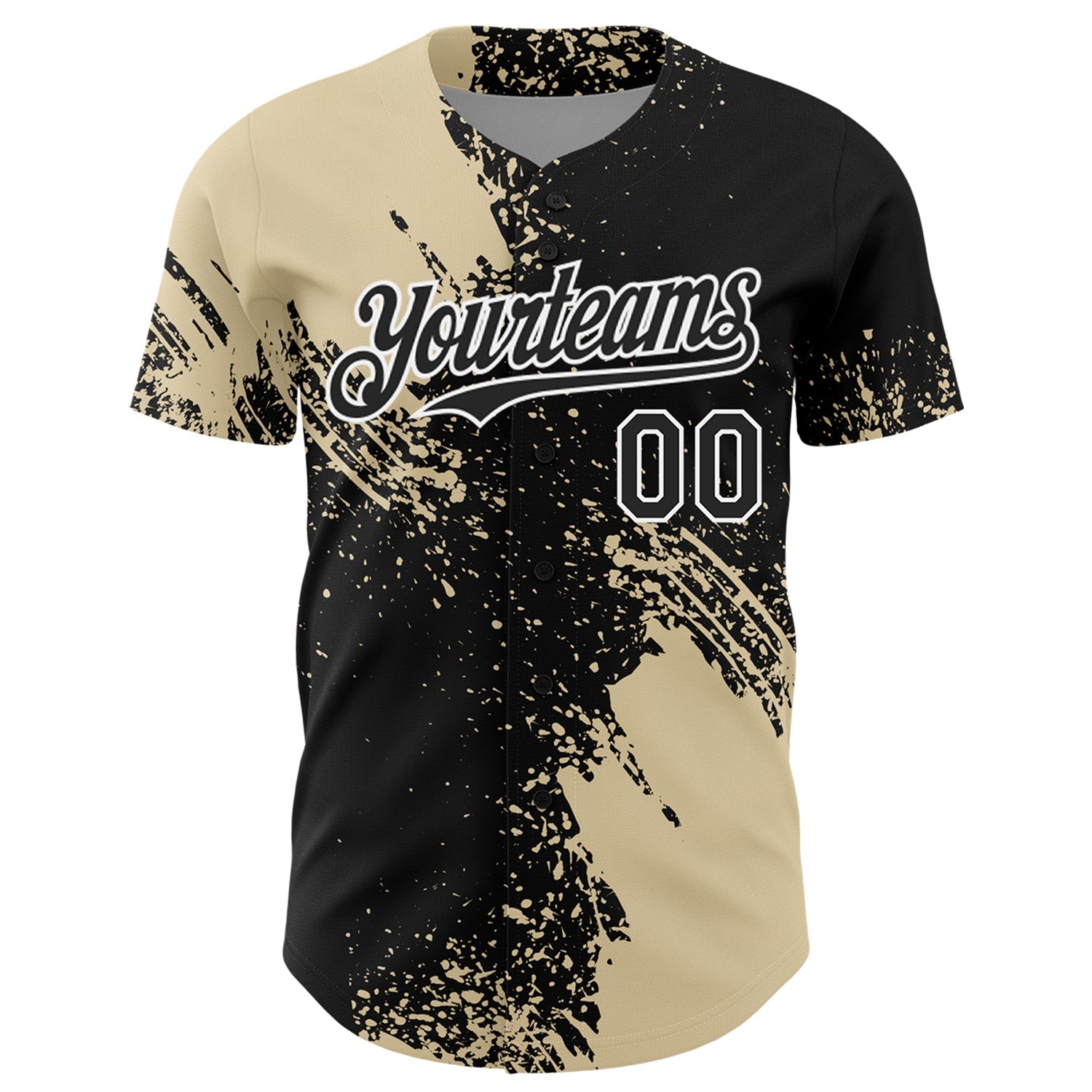 Custom Cream Black-White 3D Pattern Design Abstract Brush Stroke Authentic Baseball Jersey baseball jersey product view 2