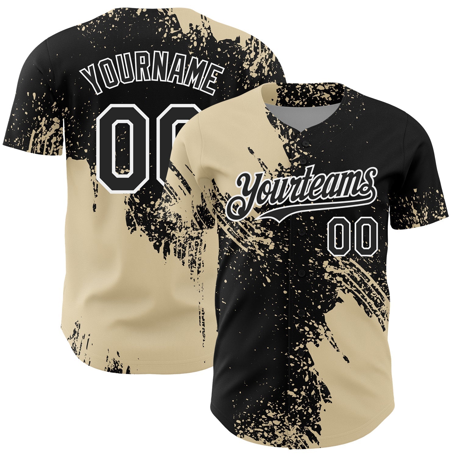 Custom Cream Black-White 3D Pattern Design Abstract Brush Stroke Authentic Baseball Jersey baseball jersey product view 1