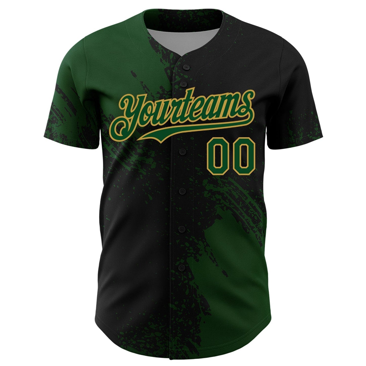 Custom Green Black-Old Gold 3D Pattern Design Abstract Brush Stroke Authentic Baseball Jersey baseball jersey product view 2