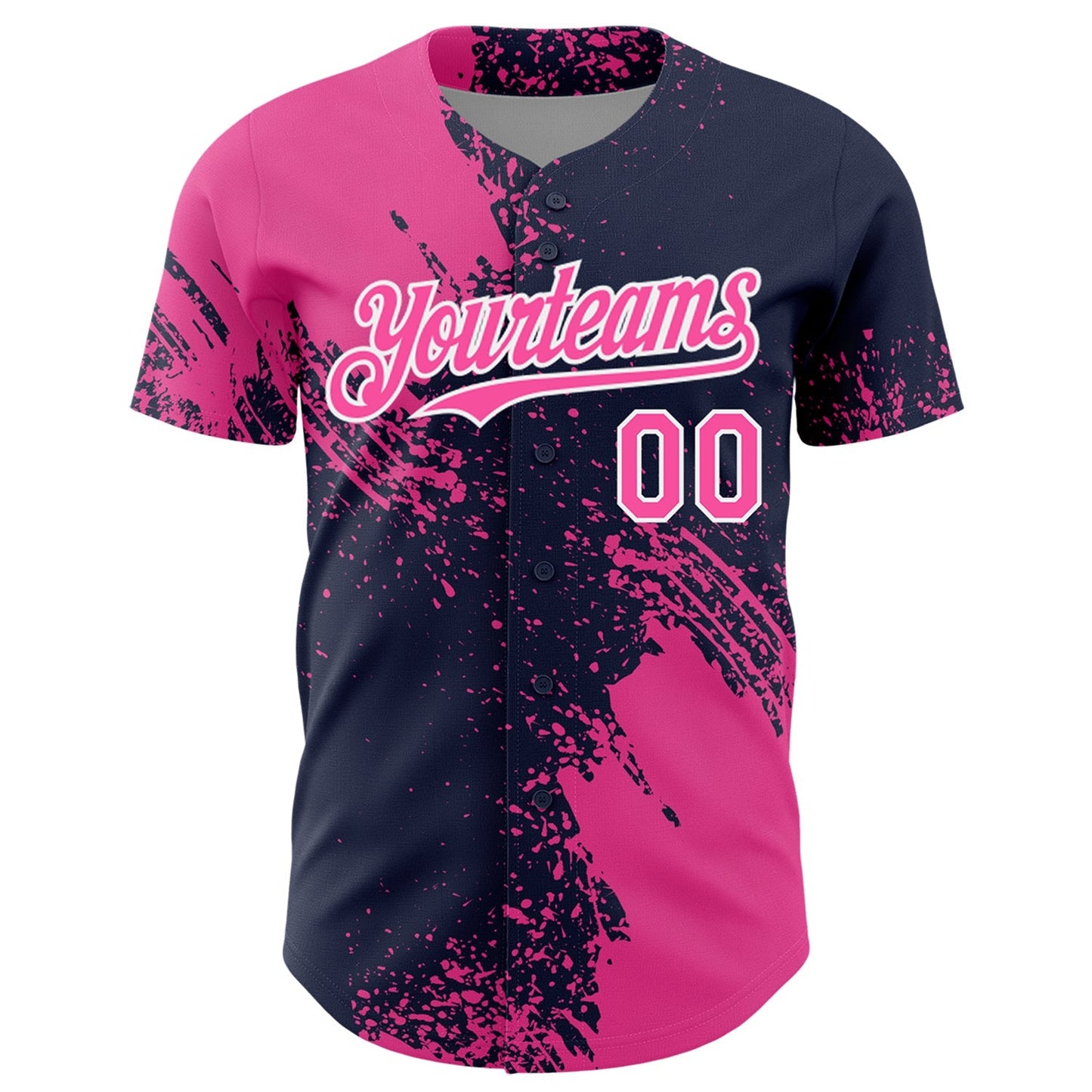 Custom Pink Navy-White 3D Pattern Design Abstract Brush Stroke Authentic Baseball Jersey baseball jersey product view 2