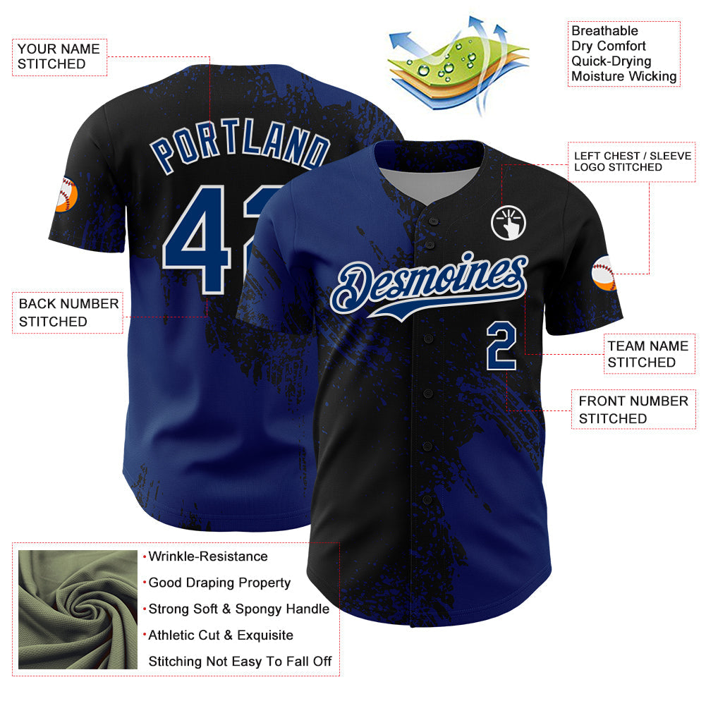 Custom US Navy Blue Black-White 3D Pattern Design Abstract Brush Stroke Authentic Baseball Jersey baseball jersey product view 3