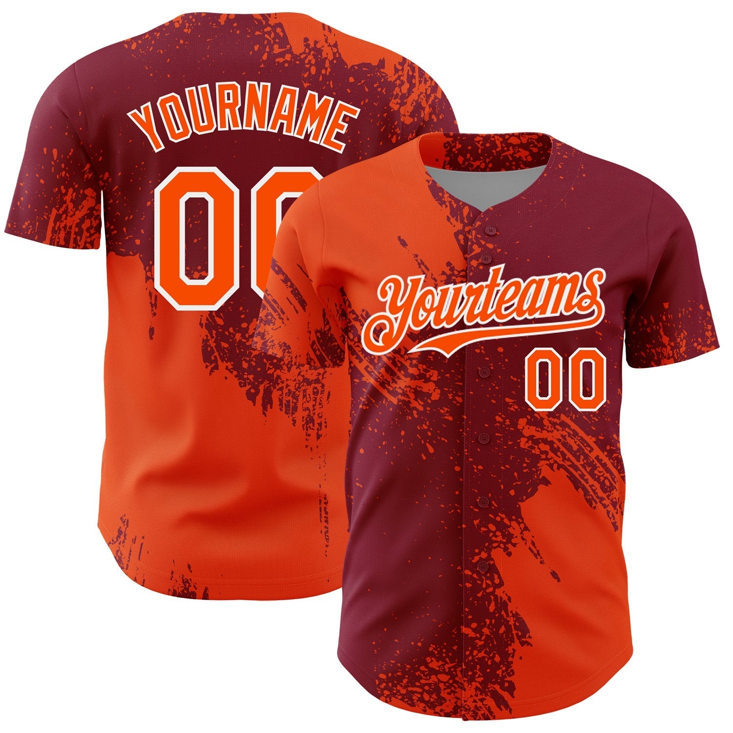 Custom Orange Crimson-White 3D Pattern Design Abstract Brush Stroke Authentic Baseball Jersey baseball jersey product view 1