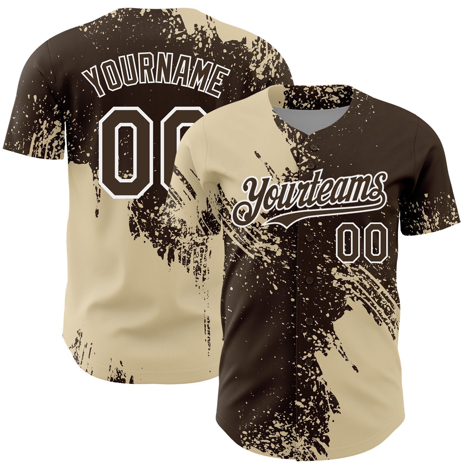 Custom Cream Brown-White 3D Pattern Design Abstract Brush Stroke Authentic Baseball Jersey baseball jersey product view 1