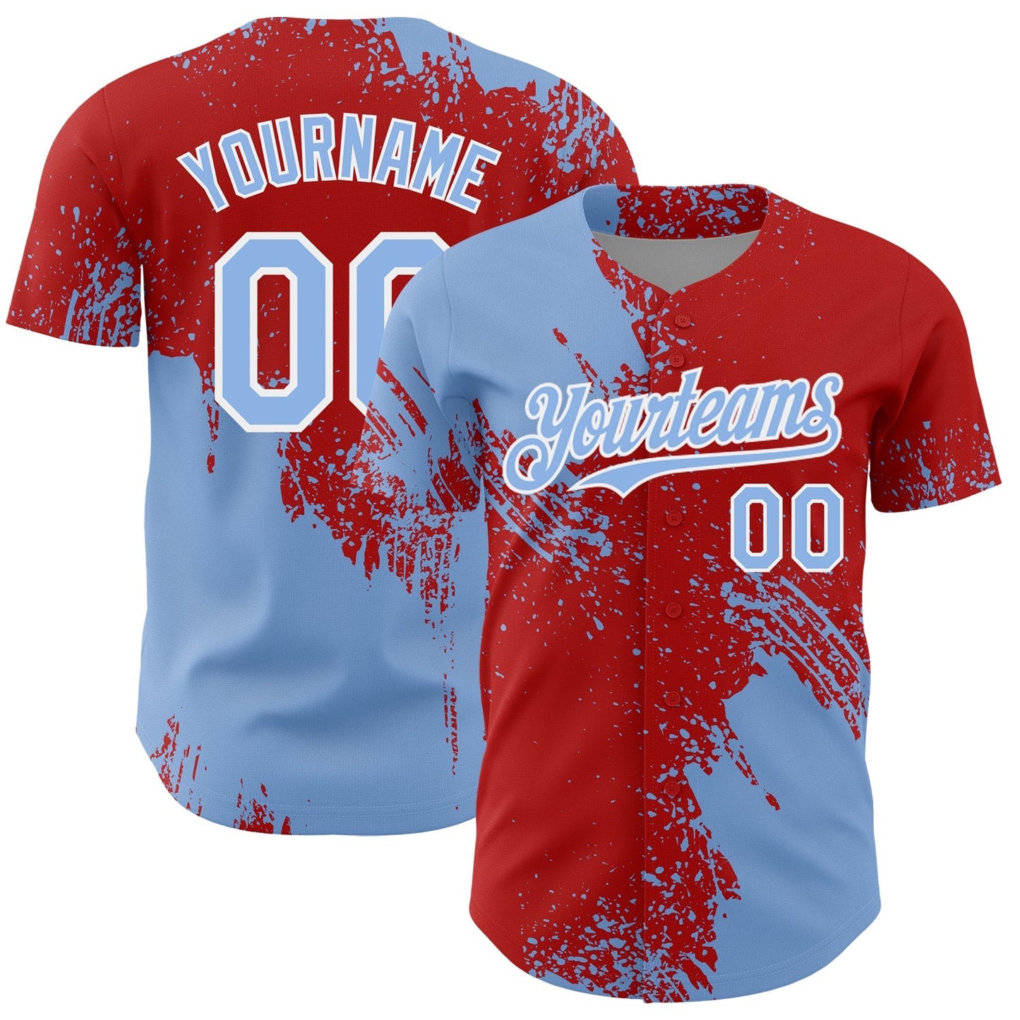 Custom Light Blue Red-White 3D Pattern Design Abstract Brush Stroke Authentic Baseball Jersey baseball jersey product view 1