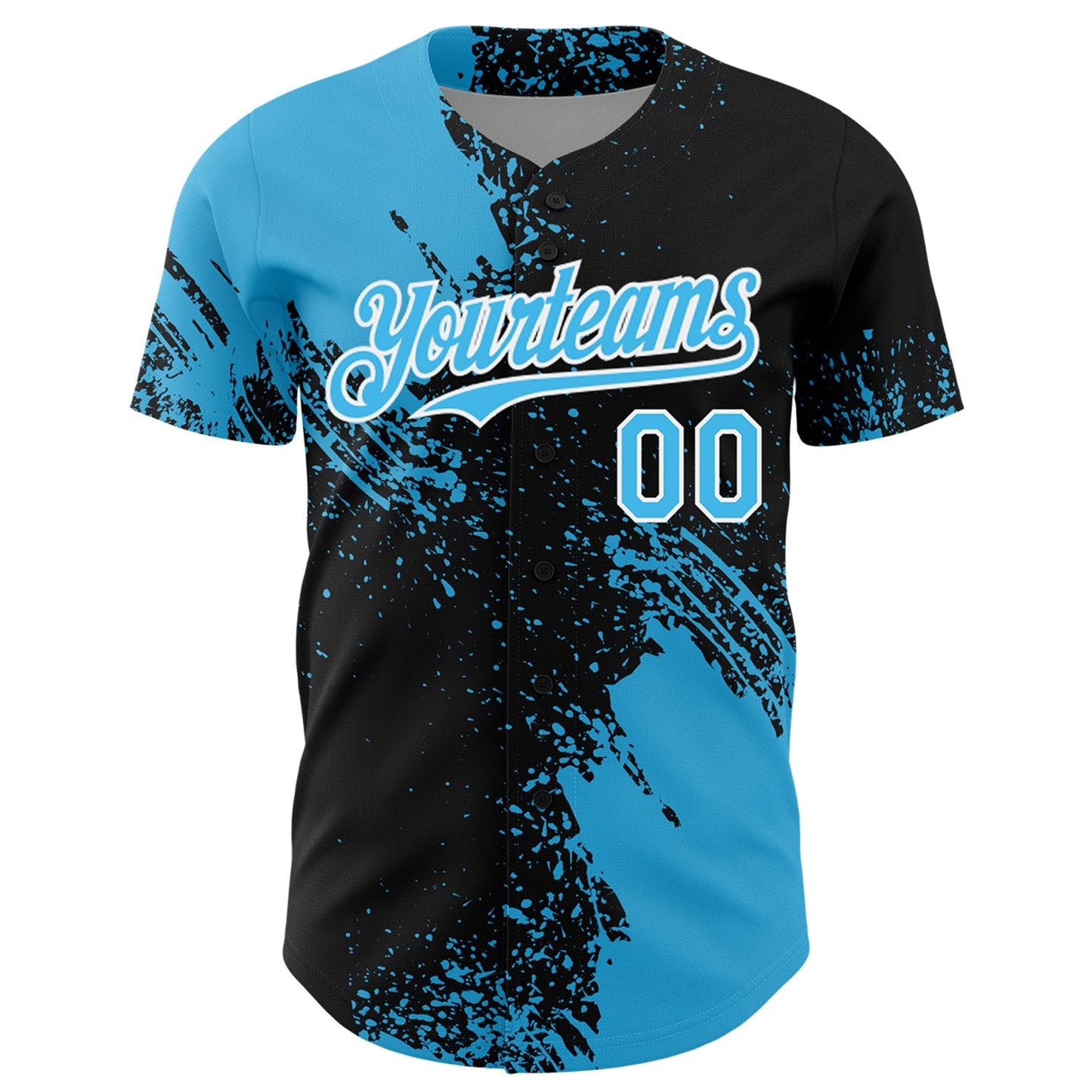 Custom Sky Blue Black-White 3D Pattern Design Abstract Brush Stroke Authentic Baseball Jersey baseball jersey product view 2