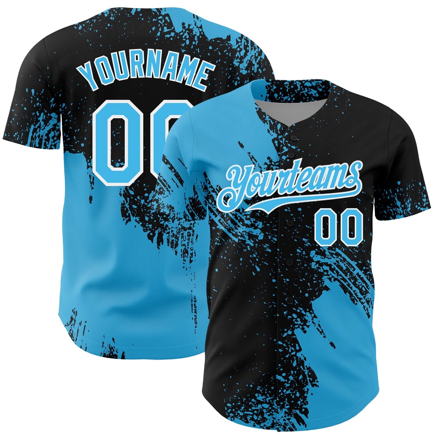 Custom Sky Blue Black-White 3D Pattern Design Abstract Brush Stroke Authentic Baseball Jersey baseball jersey product view 1