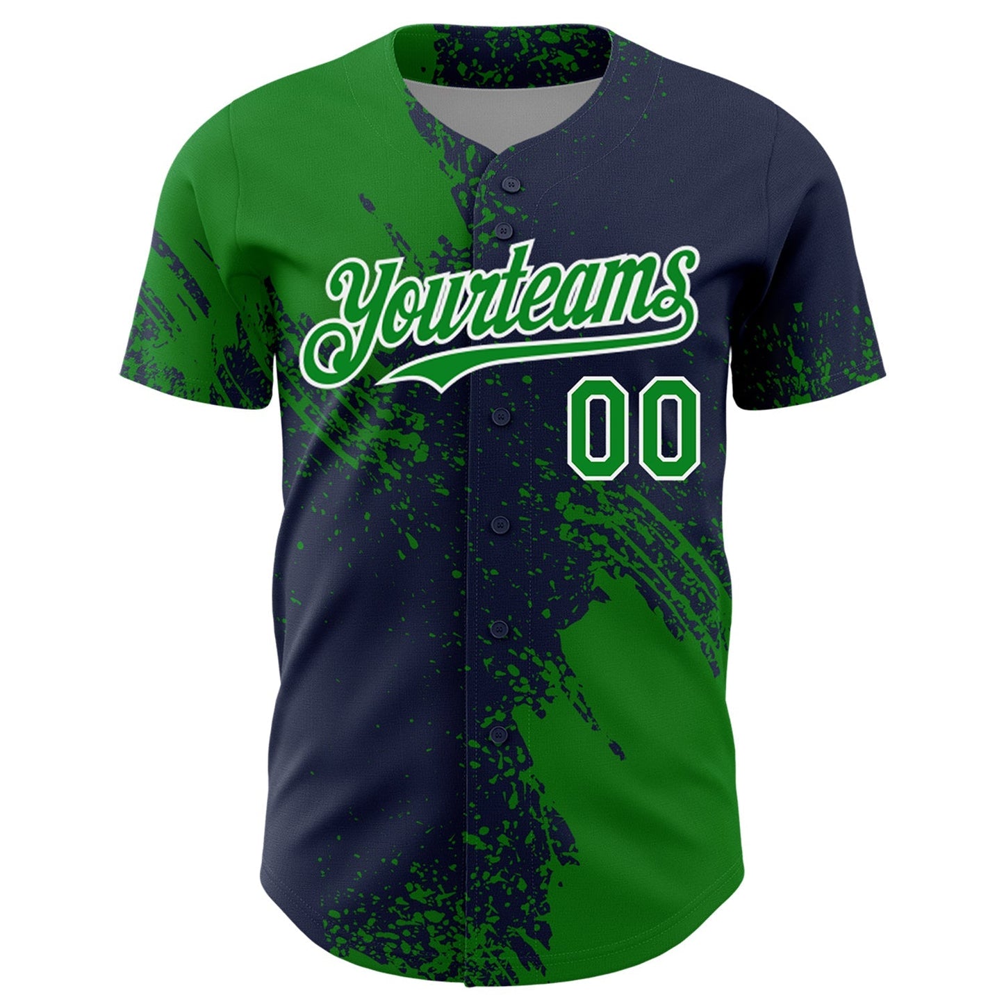 Custom Grass Green Navy-White 3D Pattern Design Abstract Brush Stroke Authentic Baseball Jersey baseball jersey product view 2