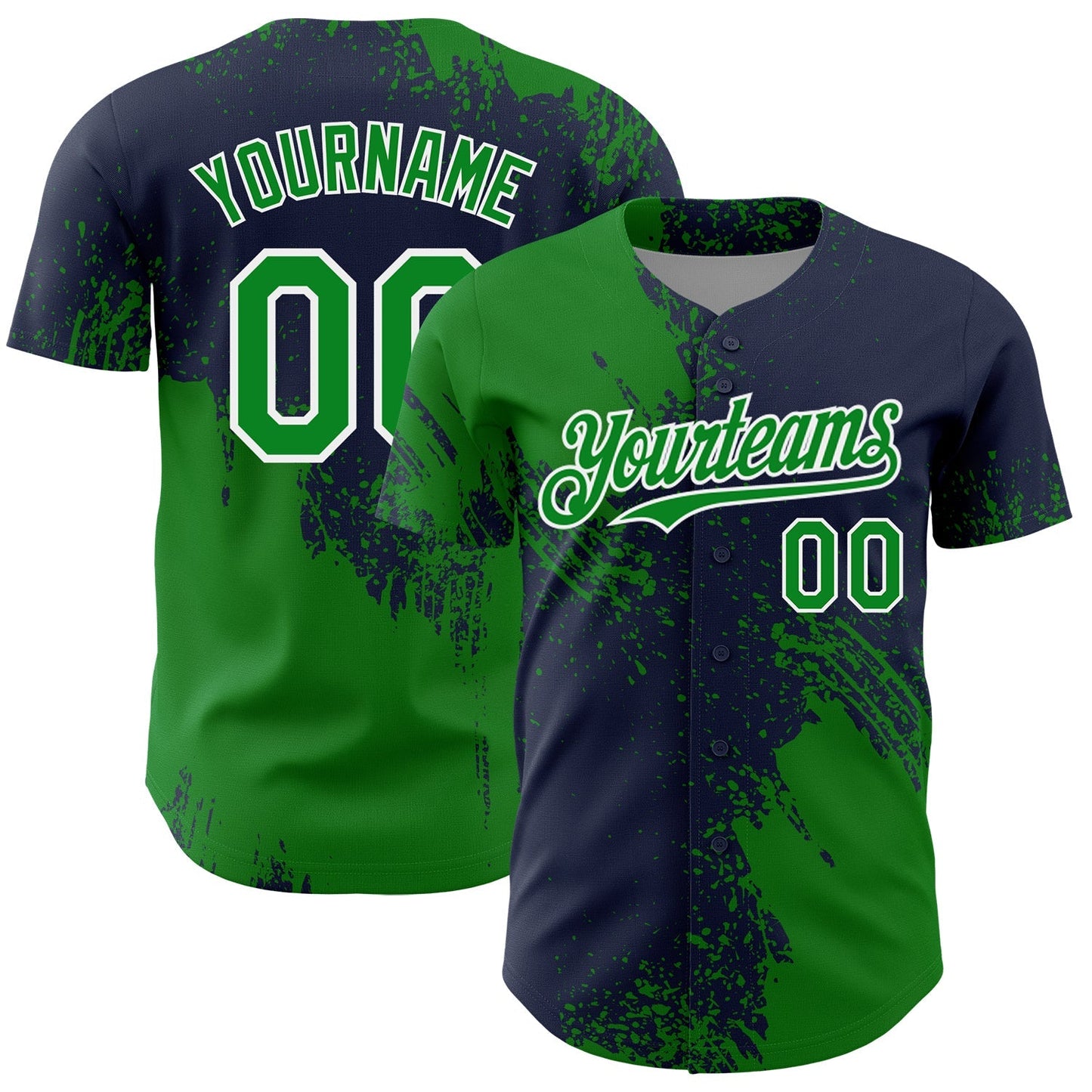 Custom Grass Green Navy-White 3D Pattern Design Abstract Brush Stroke Authentic Baseball Jersey baseball jersey product view 1