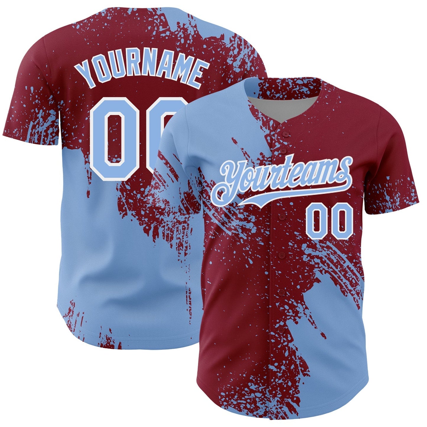 Custom Light Blue Crimson-White 3D Pattern Design Abstract Brush Stroke Authentic Baseball Jersey baseball jersey product view 1