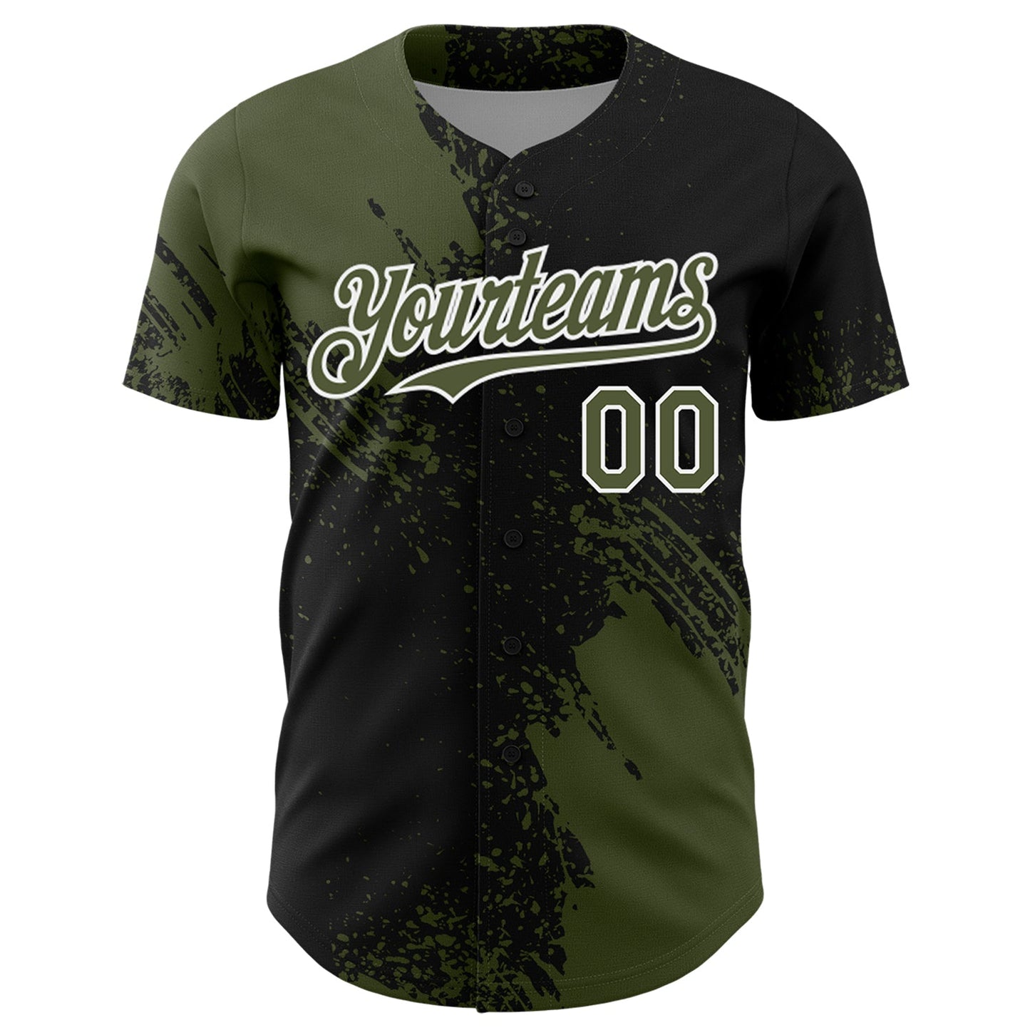Custom Olive Black-White 3D Pattern Design Abstract Brush Stroke Authentic Baseball Jersey baseball jersey product view 2