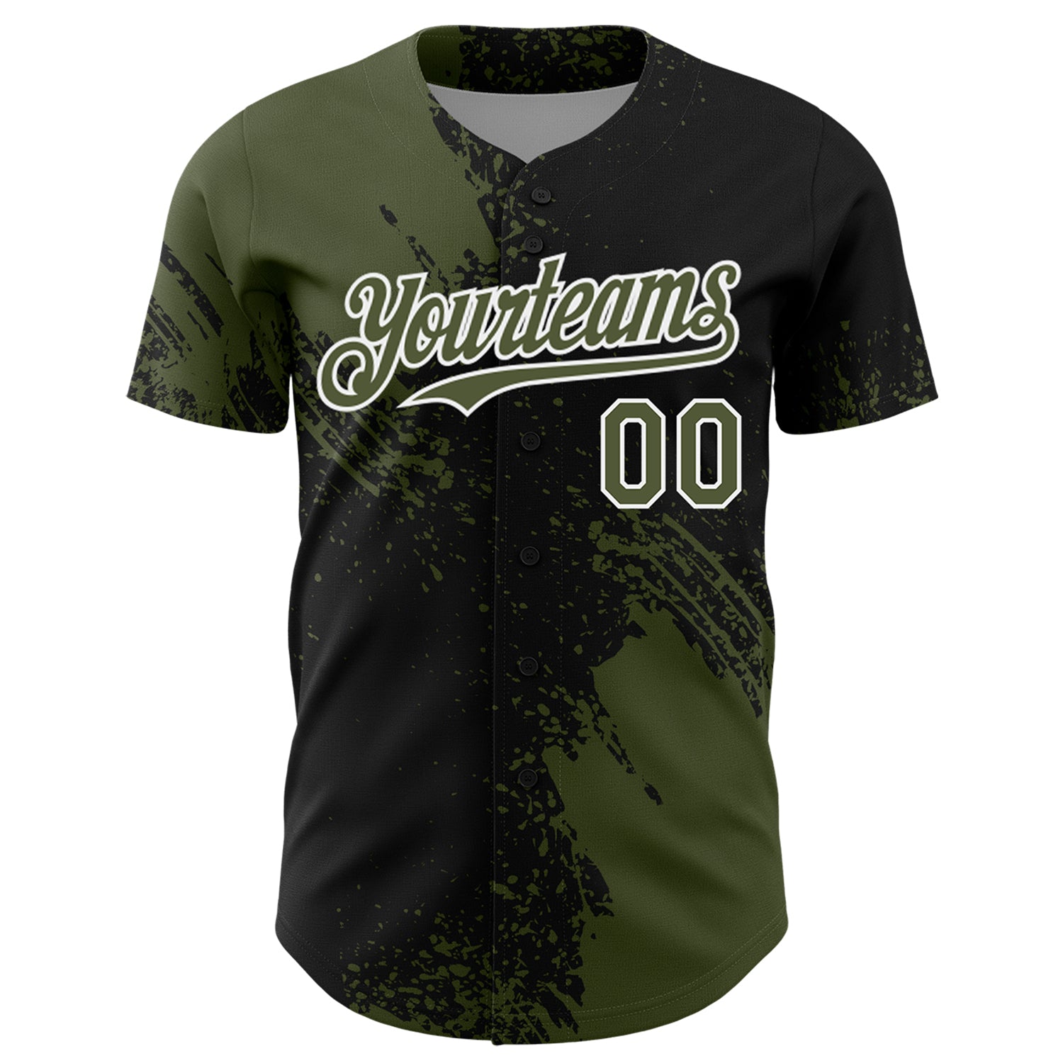 Custom Olive Black-White 3D Pattern Design Abstract Brush Stroke Authentic Baseball Jersey baseball jersey product view 2
