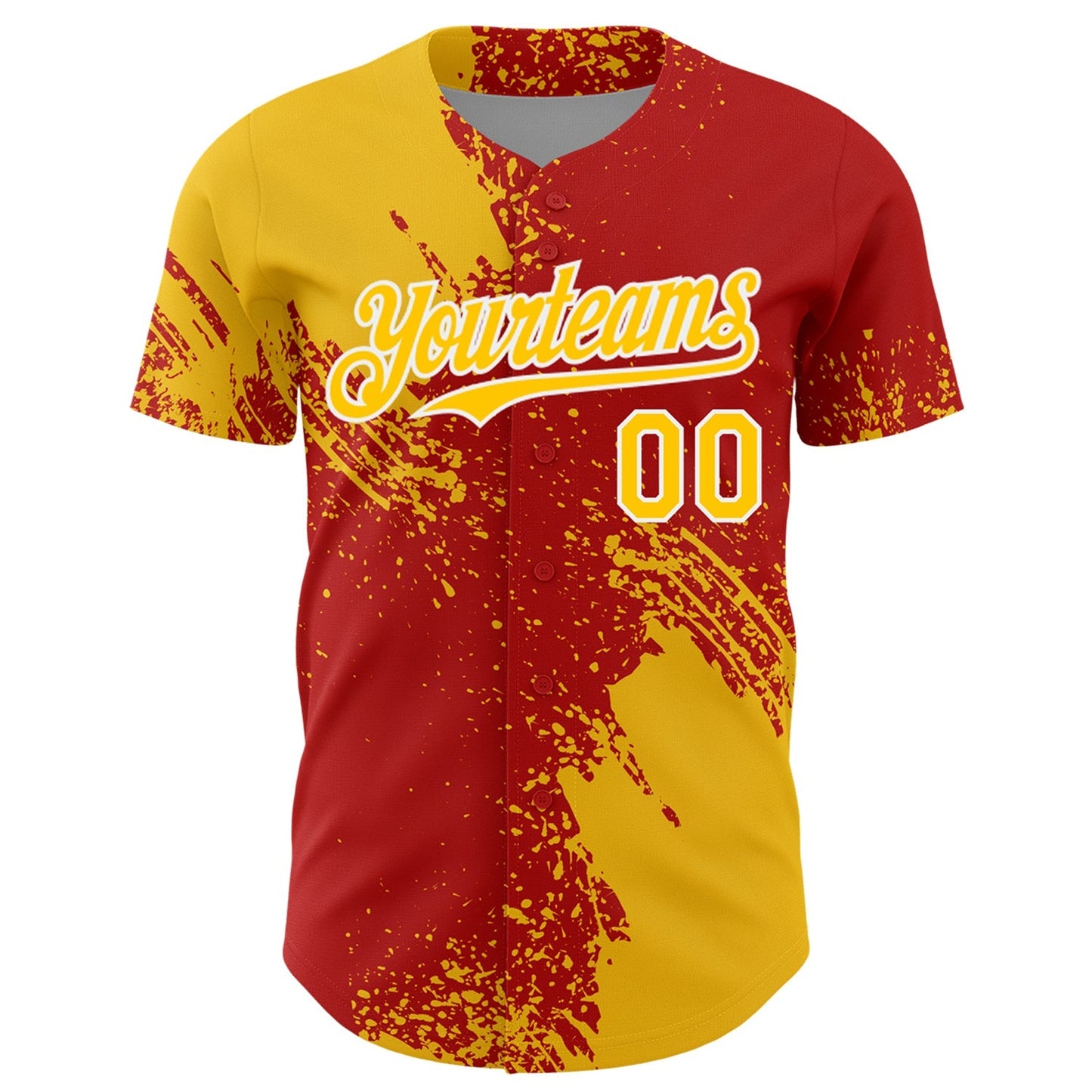 Custom Yellow Red-White 3D Pattern Design Abstract Brush Stroke Authentic Baseball Jersey baseball jersey product view 2