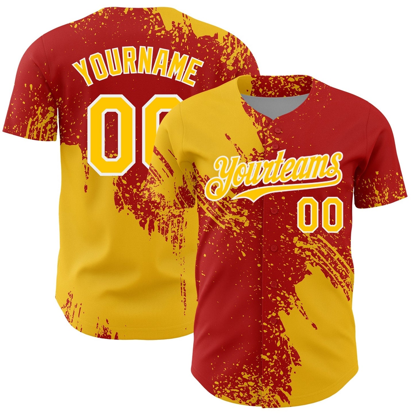 Custom Yellow Red-White 3D Pattern Design Abstract Brush Stroke Authentic Baseball Jersey baseball jersey product view 1