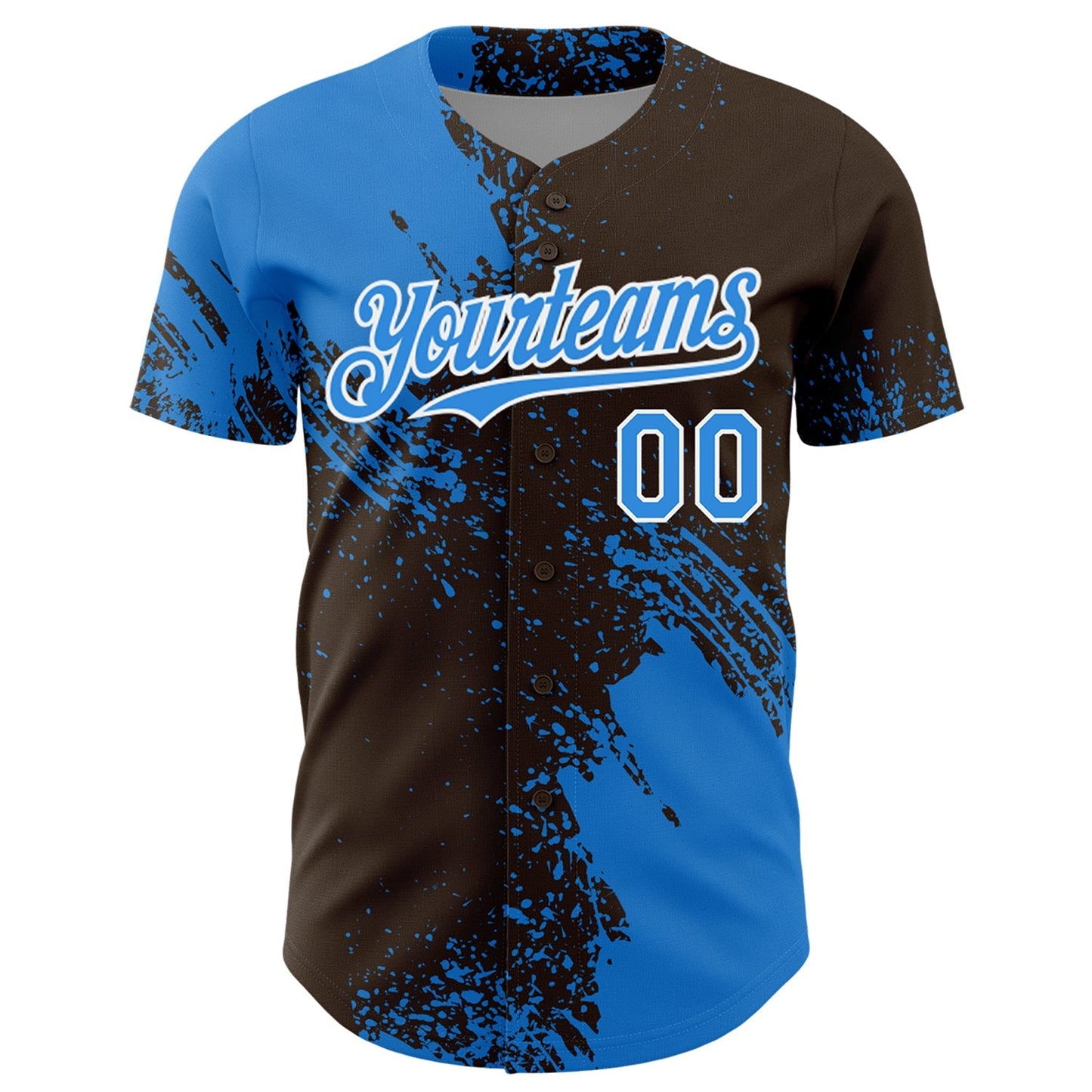 Custom Electric Blue Brown-White 3D Pattern Design Abstract Brush Stroke Authentic Baseball Jersey baseball jersey product view 2
