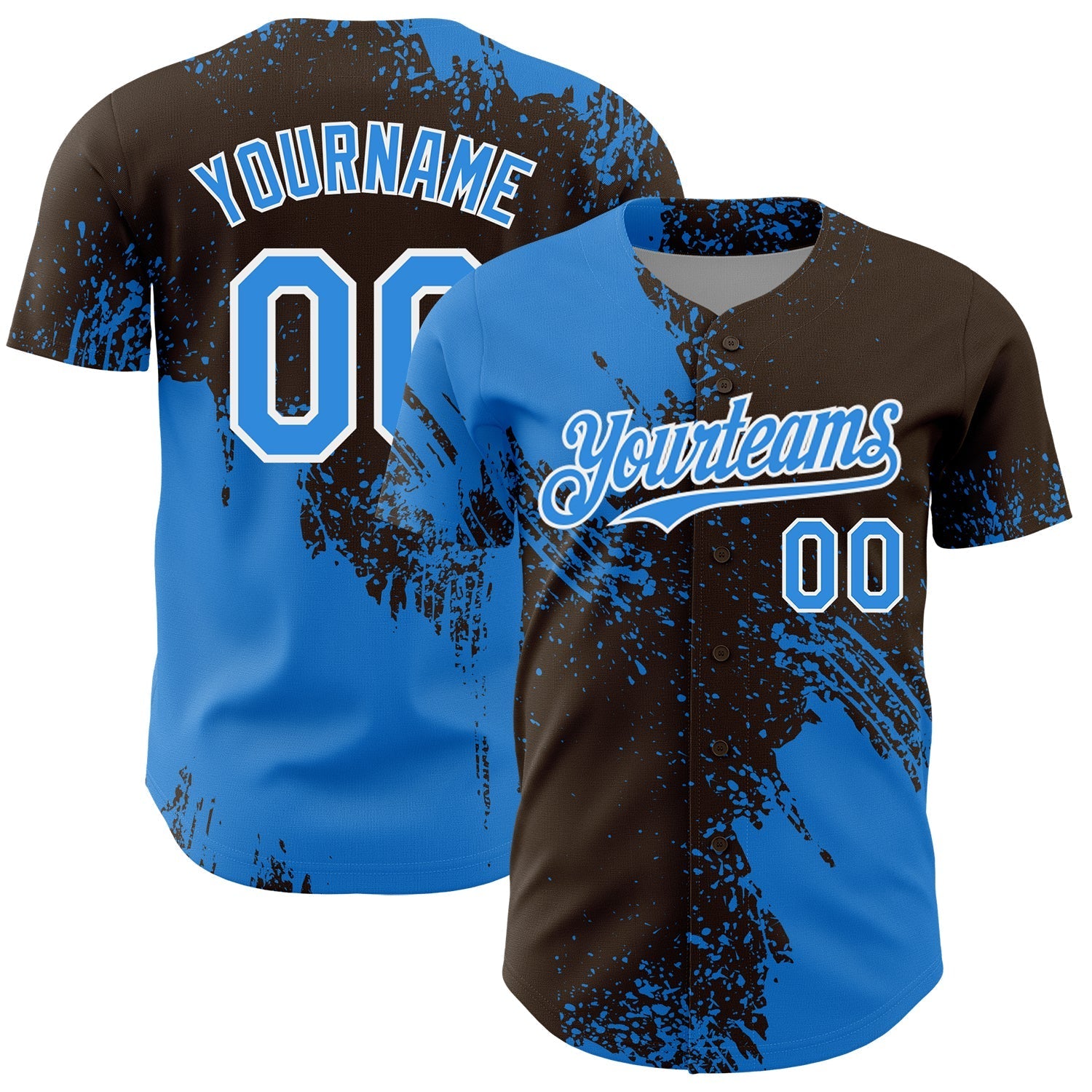 Custom Electric Blue Brown-White 3D Pattern Design Abstract Brush Stroke Authentic Baseball Jersey baseball jersey product view 1