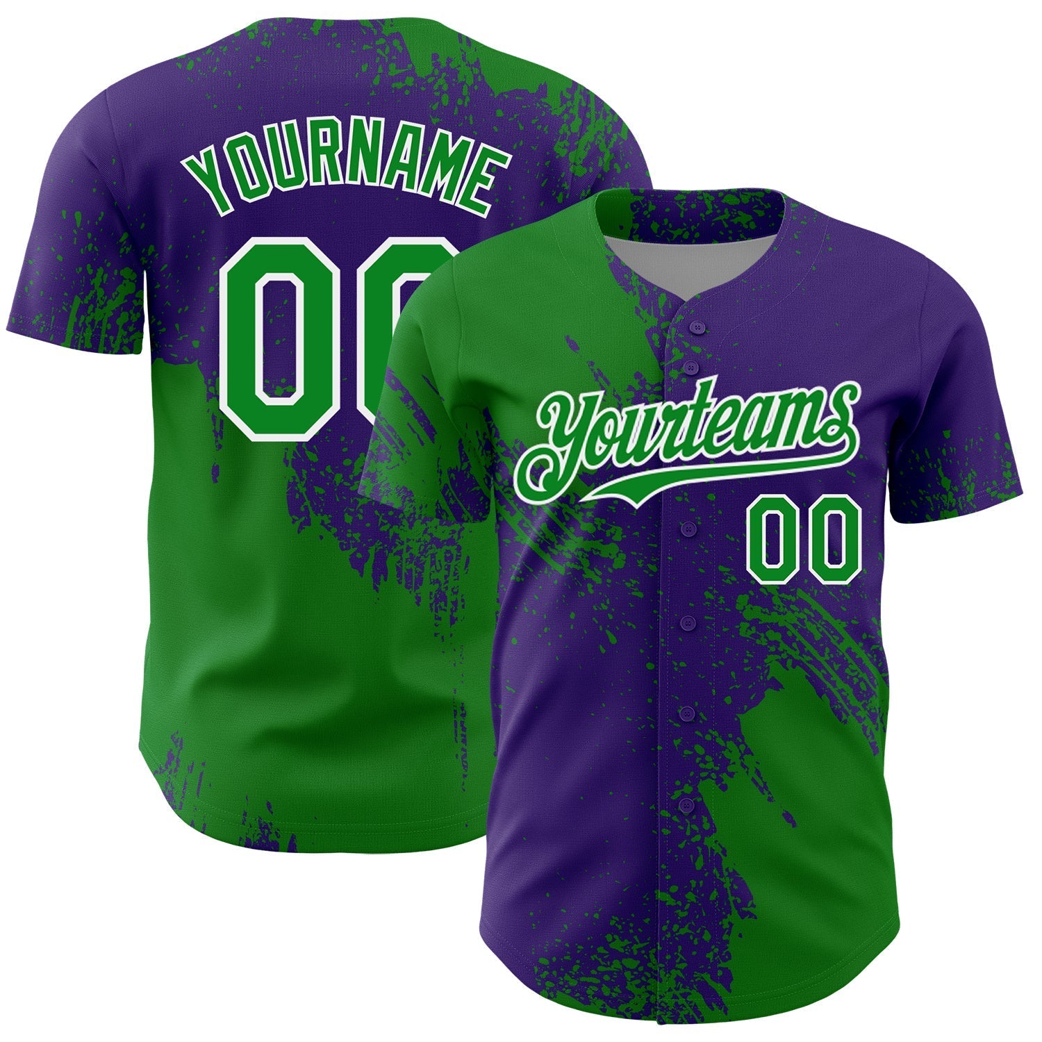 Custom Grass Green Purple-White 3D Pattern Design Abstract Brush Stroke Authentic Baseball Jersey baseball jersey product view 1