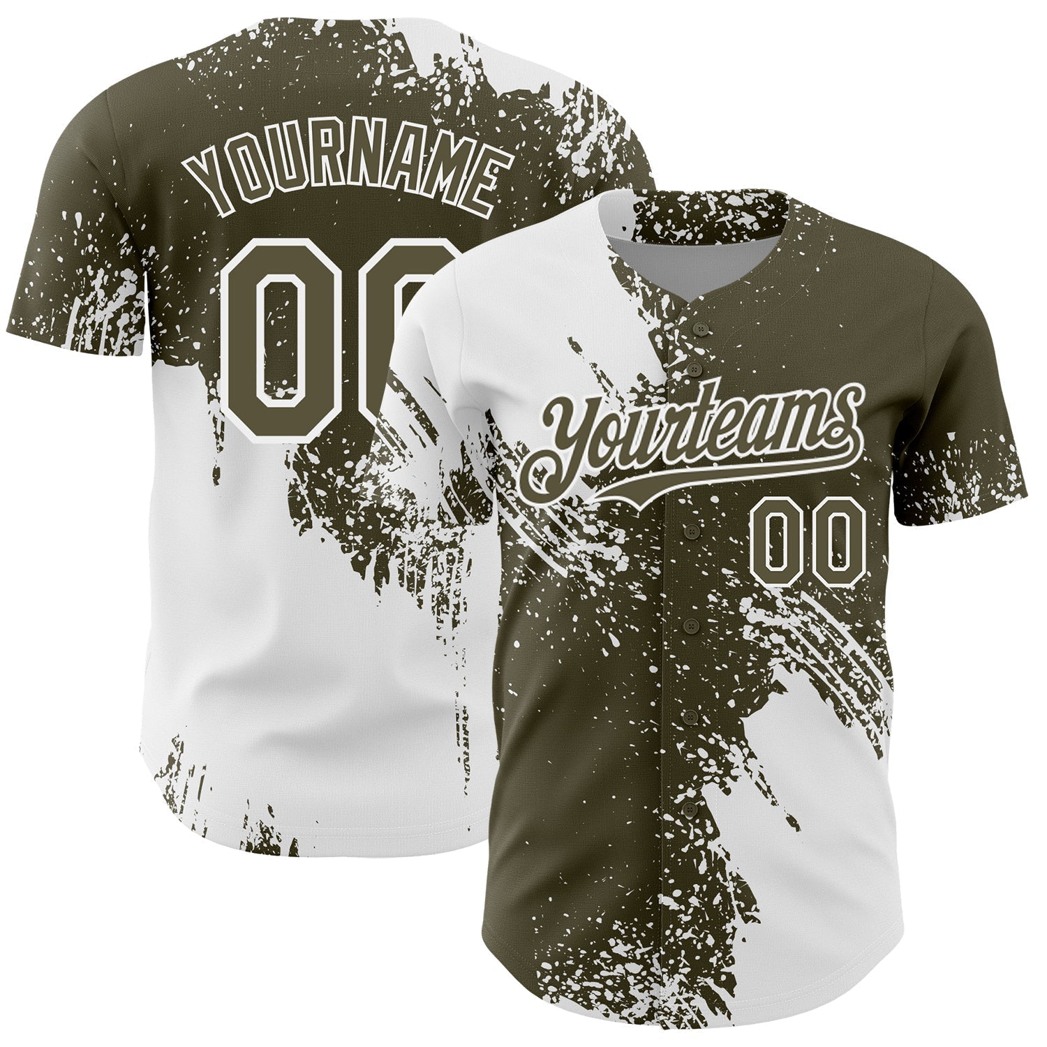 Custom White Olive 3D Pattern Design Abstract Brush Stroke Authentic Baseball Jersey baseball jersey product view 1