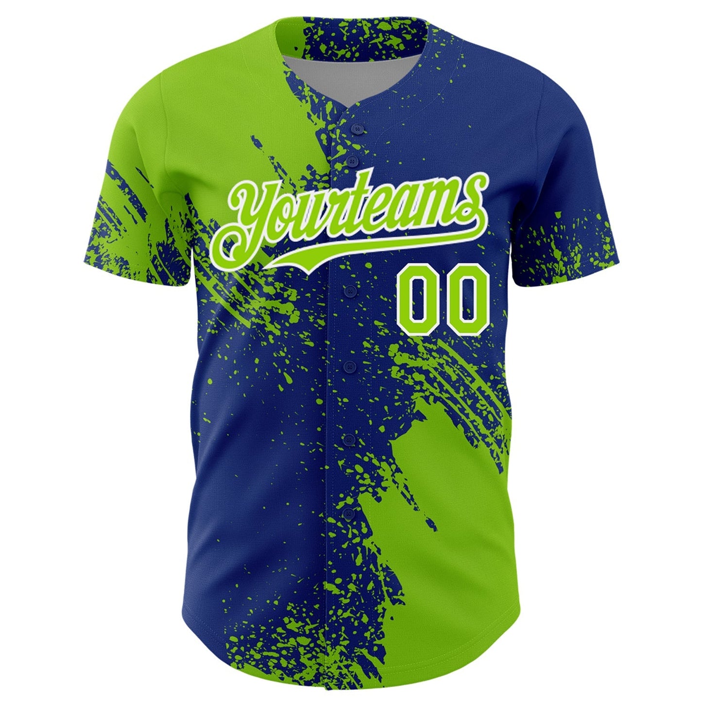 Custom Neon Green Royal-White 3D Pattern Design Abstract Brush Stroke Authentic Baseball Jersey baseball jersey product view 2