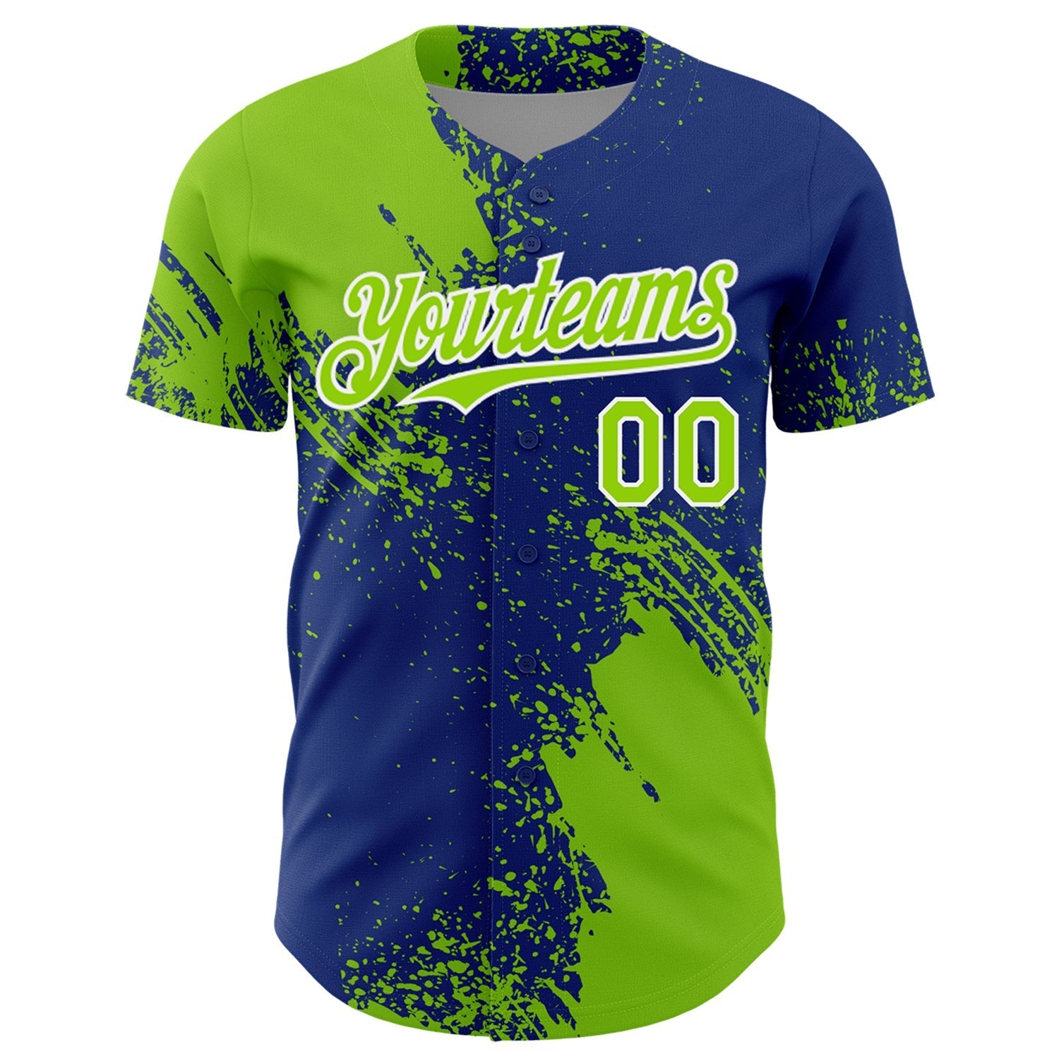 Custom Neon Green Royal-White 3D Pattern Design Abstract Brush Stroke Authentic Baseball Jersey baseball jersey product view 2