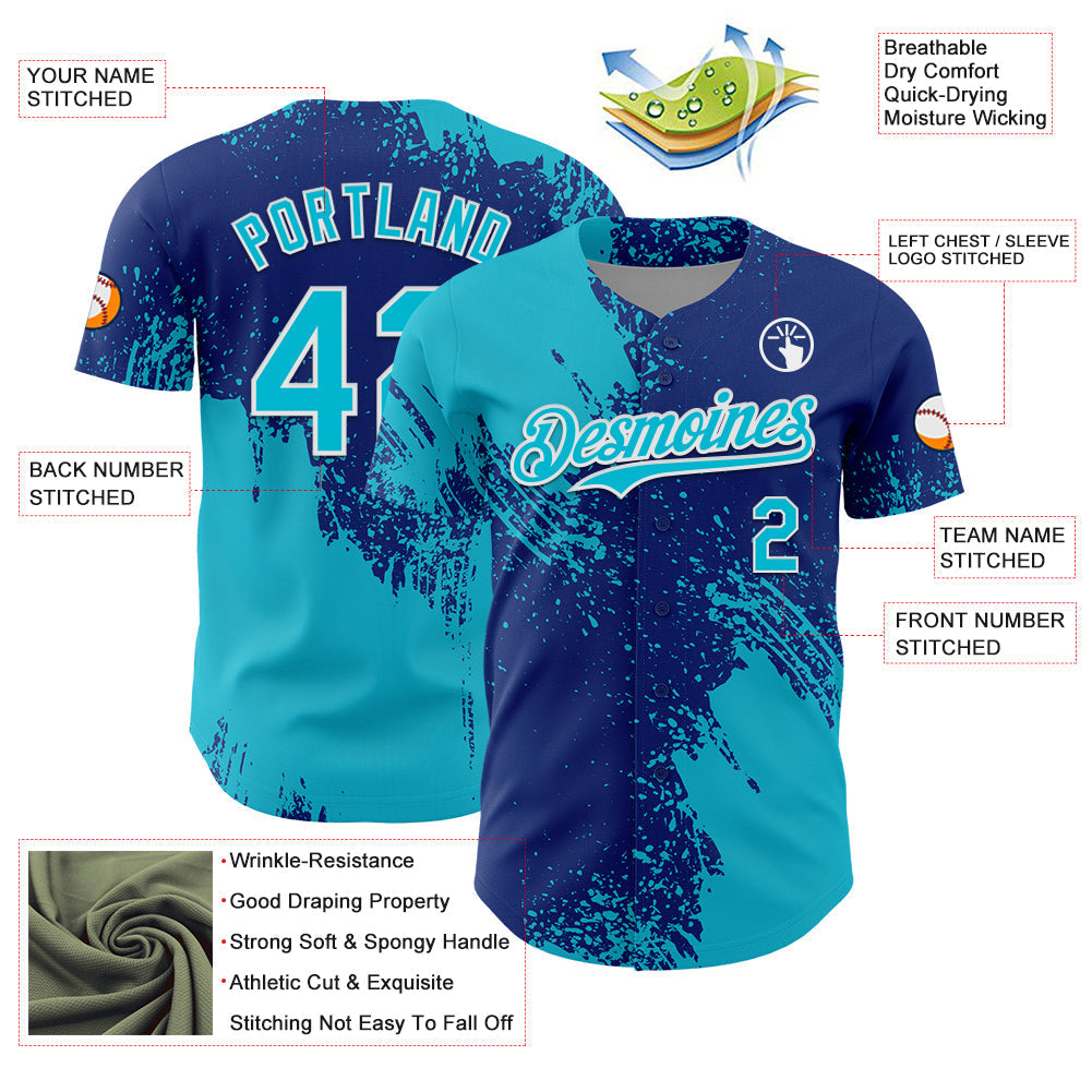 Custom Lakes Blue Royal-White 3D Pattern Design Abstract Brush Stroke Authentic Baseball Jersey baseball jersey product view 3